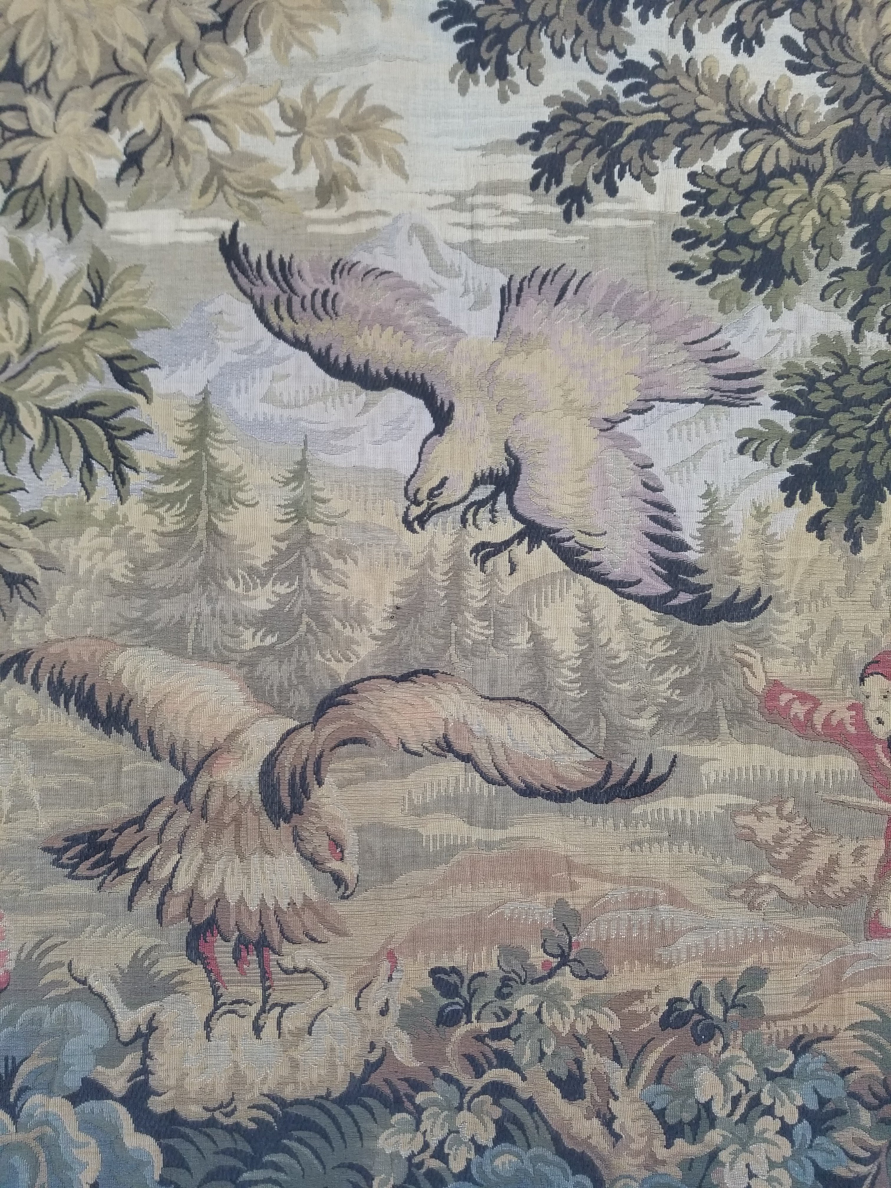 Vintage French Jacquard Woven Hunting Verdure Scene Tapestry 171x84cm