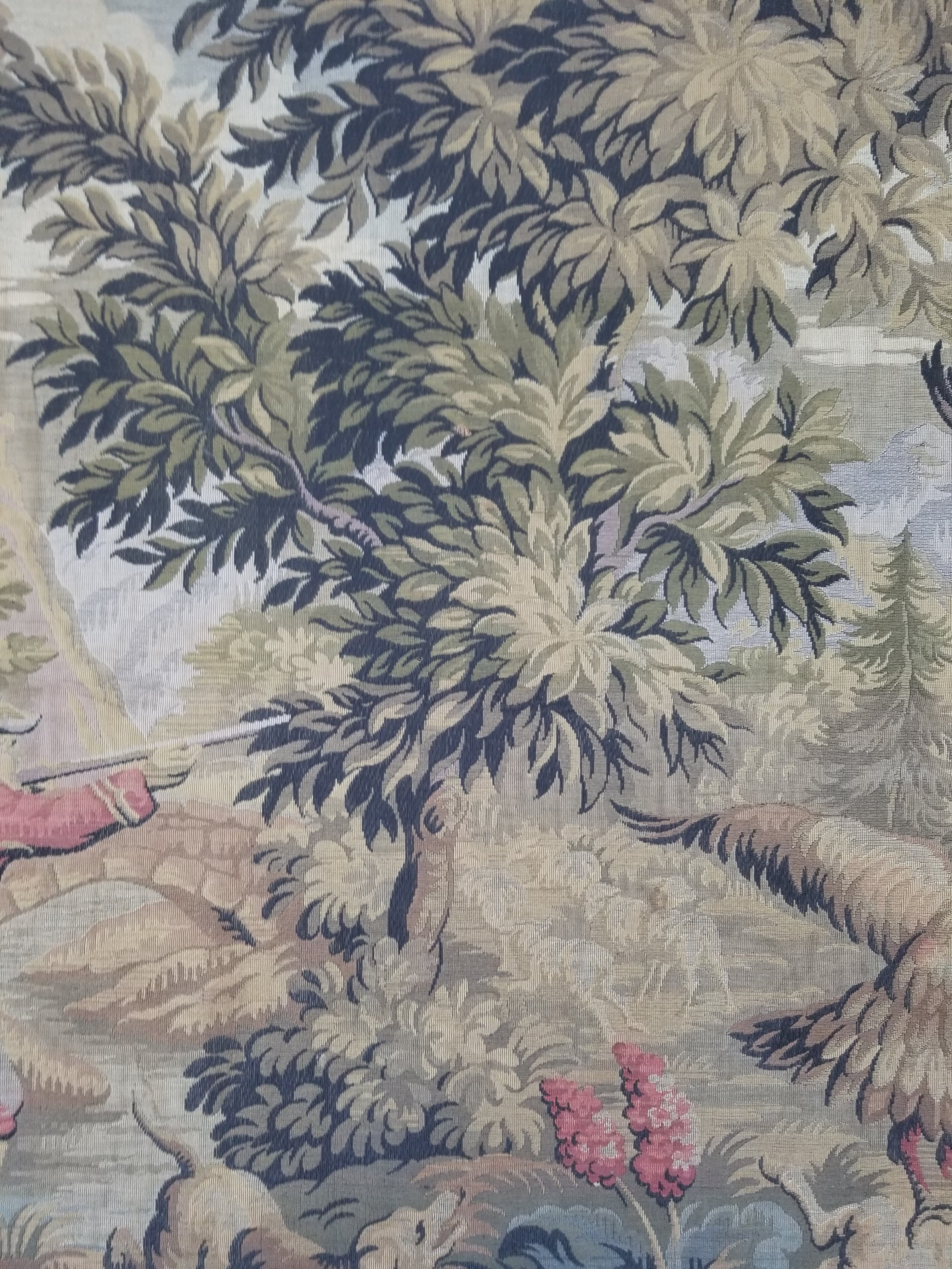 Vintage French Jacquard Woven Hunting Verdure Scene Tapestry 171x84cm