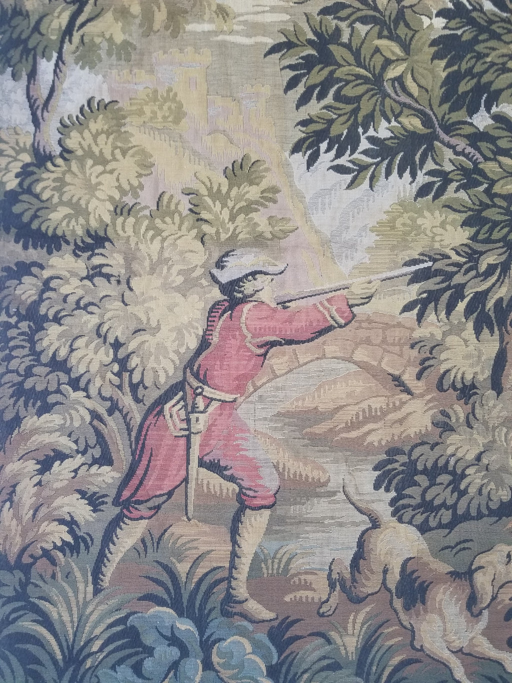 Vintage French Jacquard Woven Hunting Verdure Scene Tapestry 171x84cm
