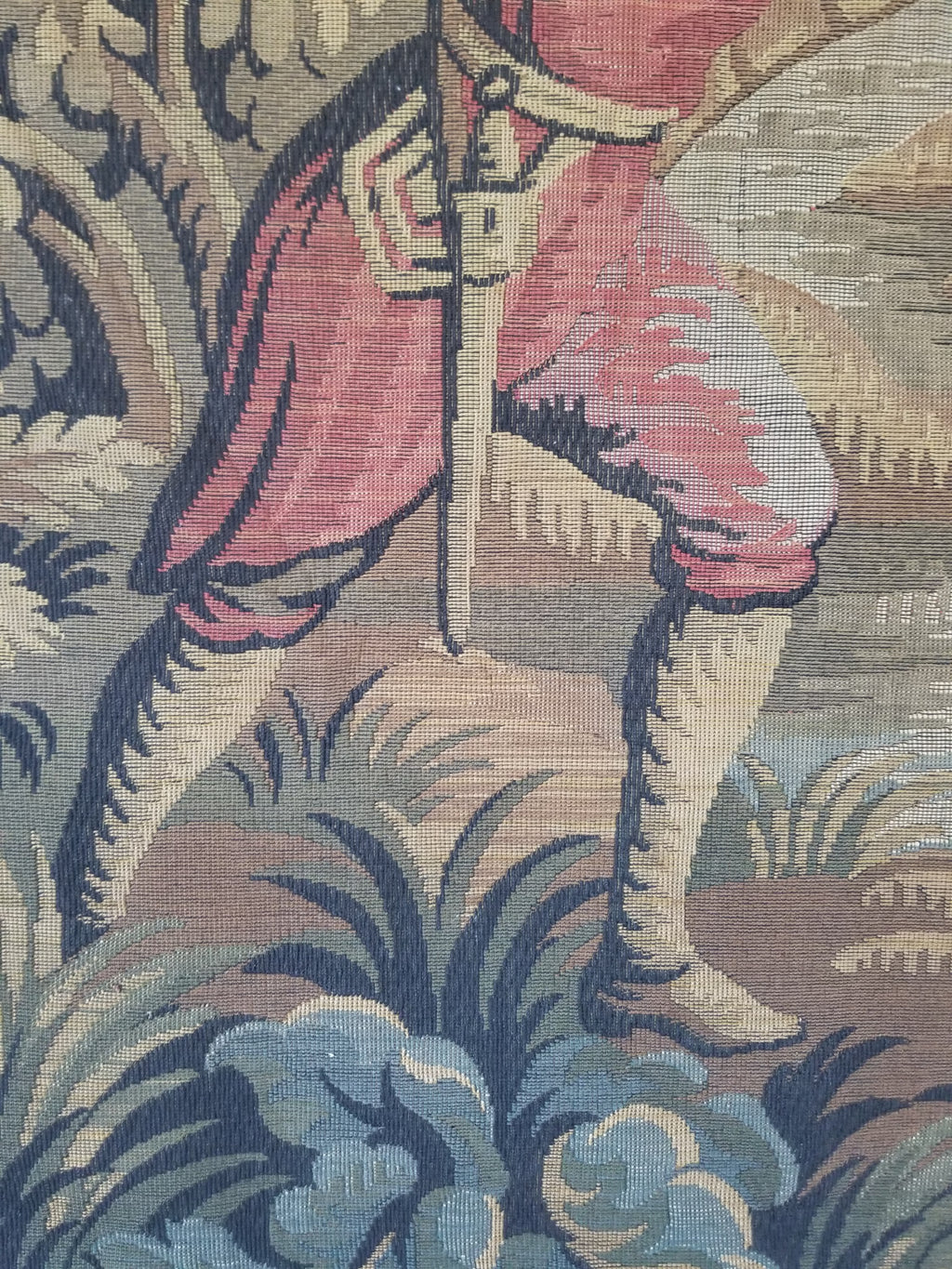 Vintage French Jacquard Woven Hunting Verdure Scene Tapestry 171x84cm