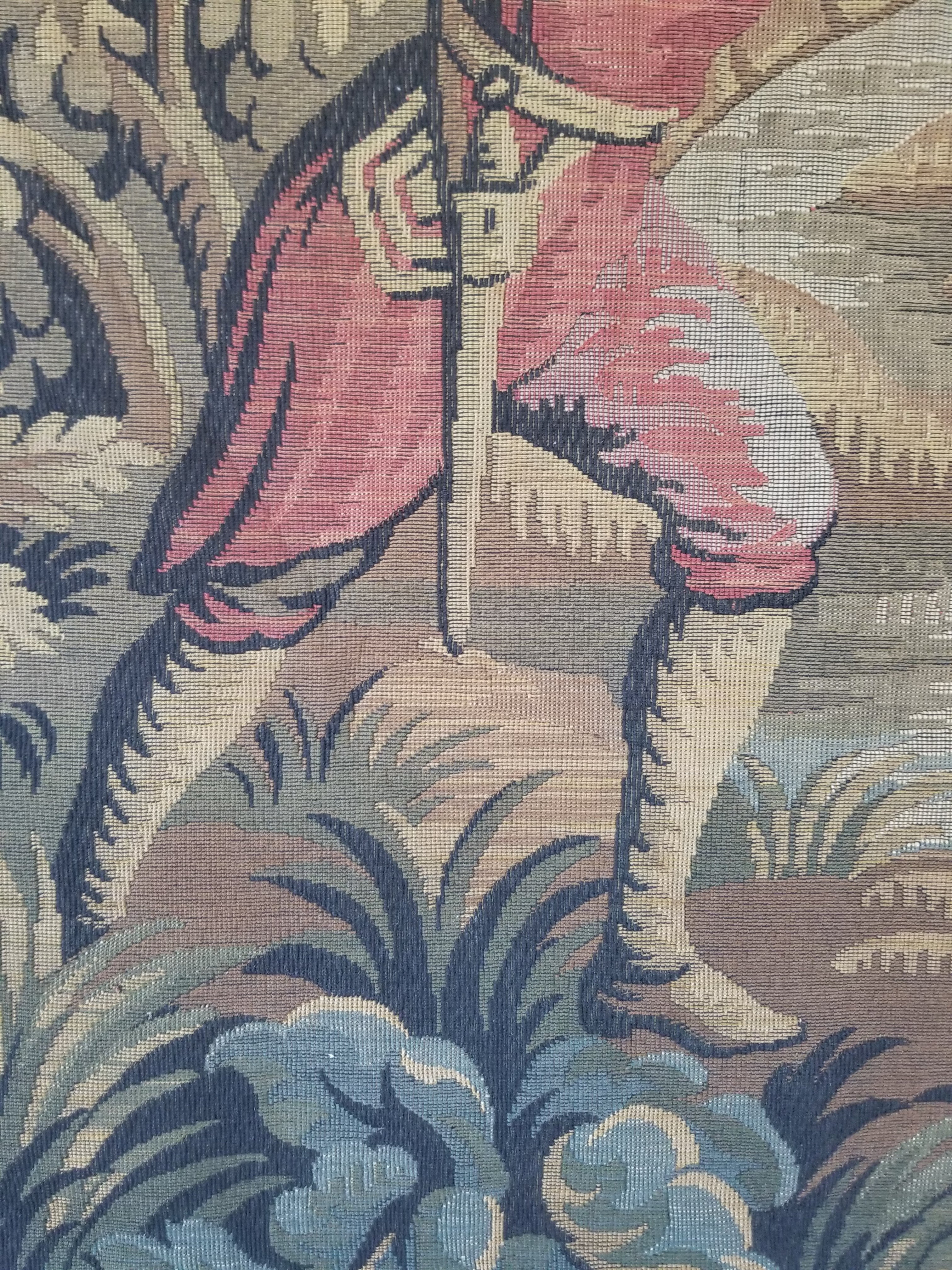 Vintage French Jacquard Woven Hunting Verdure Scene Tapestry 171x84cm