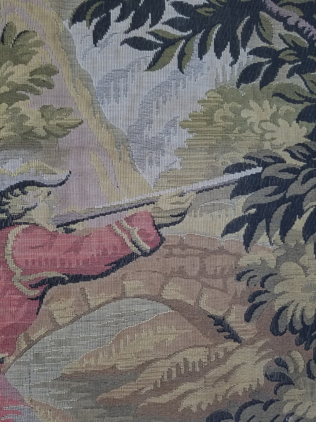 Vintage French Jacquard Woven Hunting Verdure Scene Tapestry 171x84cm