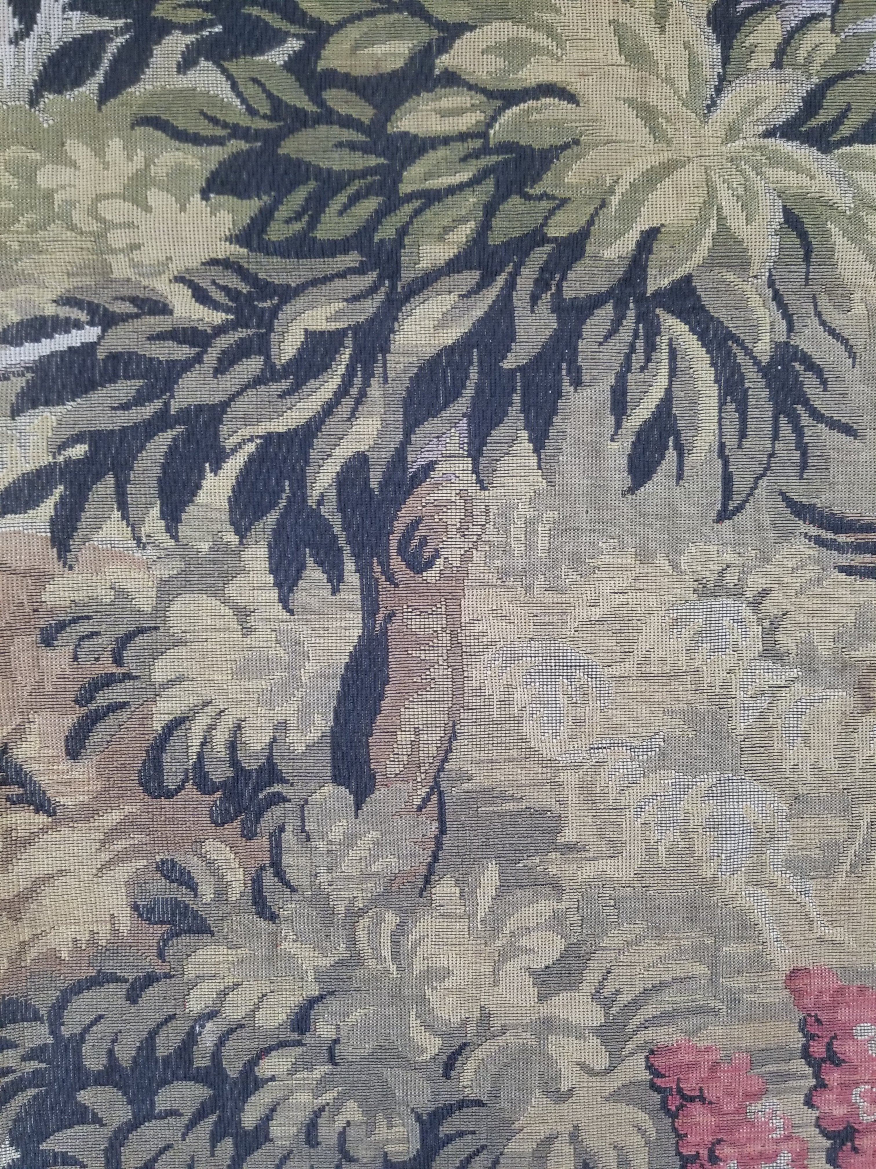 Vintage French Jacquard Woven Hunting Verdure Scene Tapestry 171x84cm