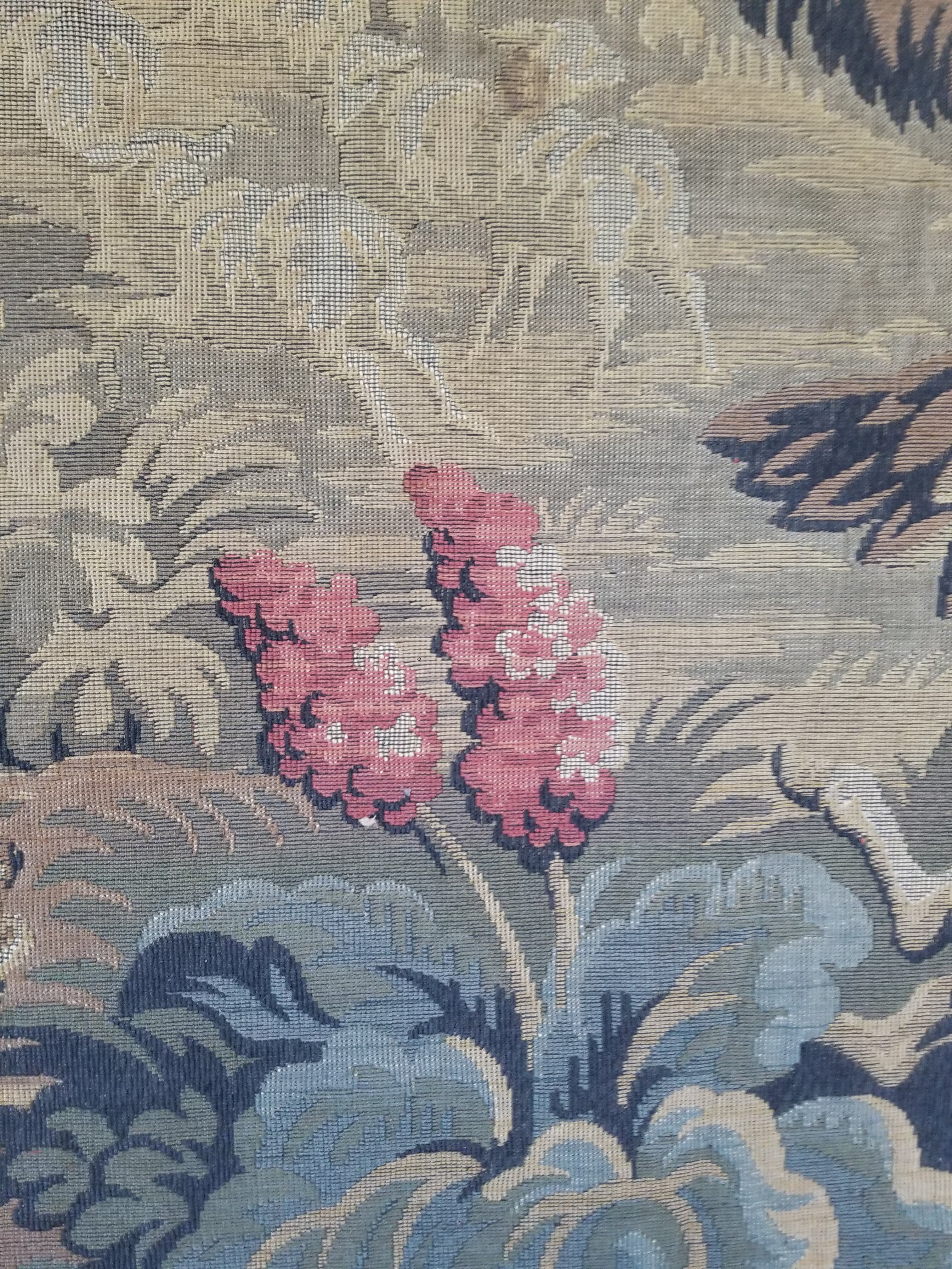 Vintage French Jacquard Woven Hunting Verdure Scene Tapestry 171x84cm