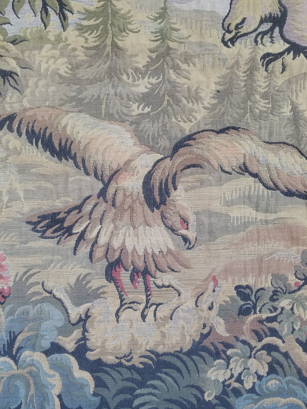 Vintage French Jacquard Woven Hunting Verdure Scene Tapestry 171x84cm