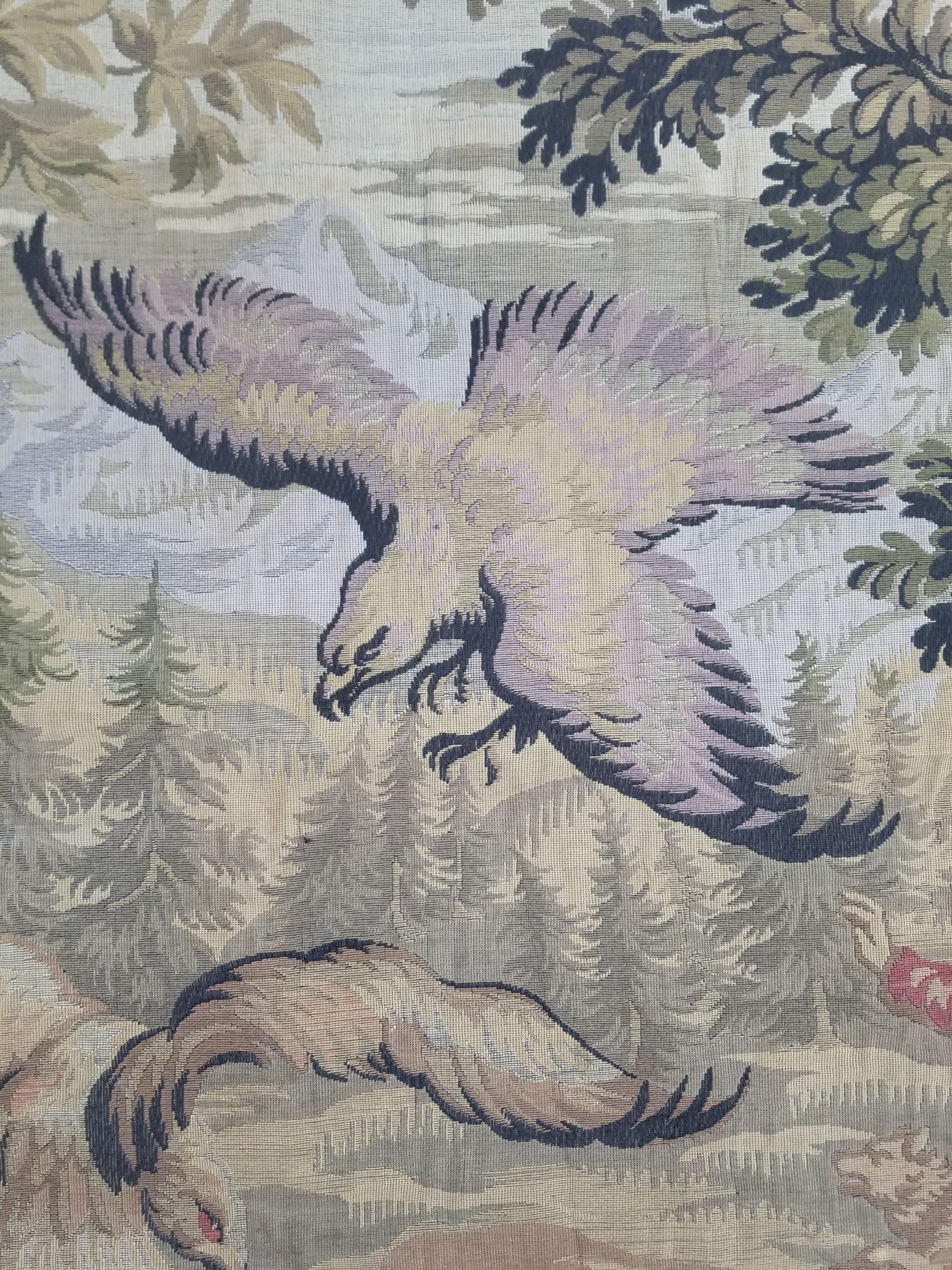 Vintage French Jacquard Woven Hunting Verdure Scene Tapestry 171x84cm
