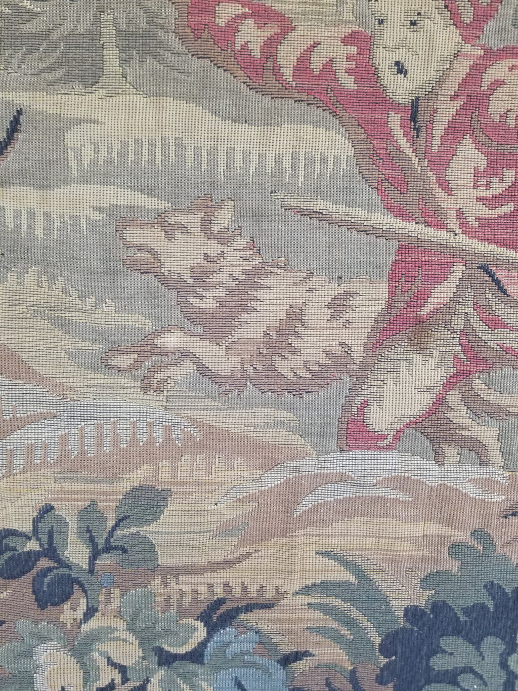 Vintage French Jacquard Woven Hunting Verdure Scene Tapestry 171x84cm