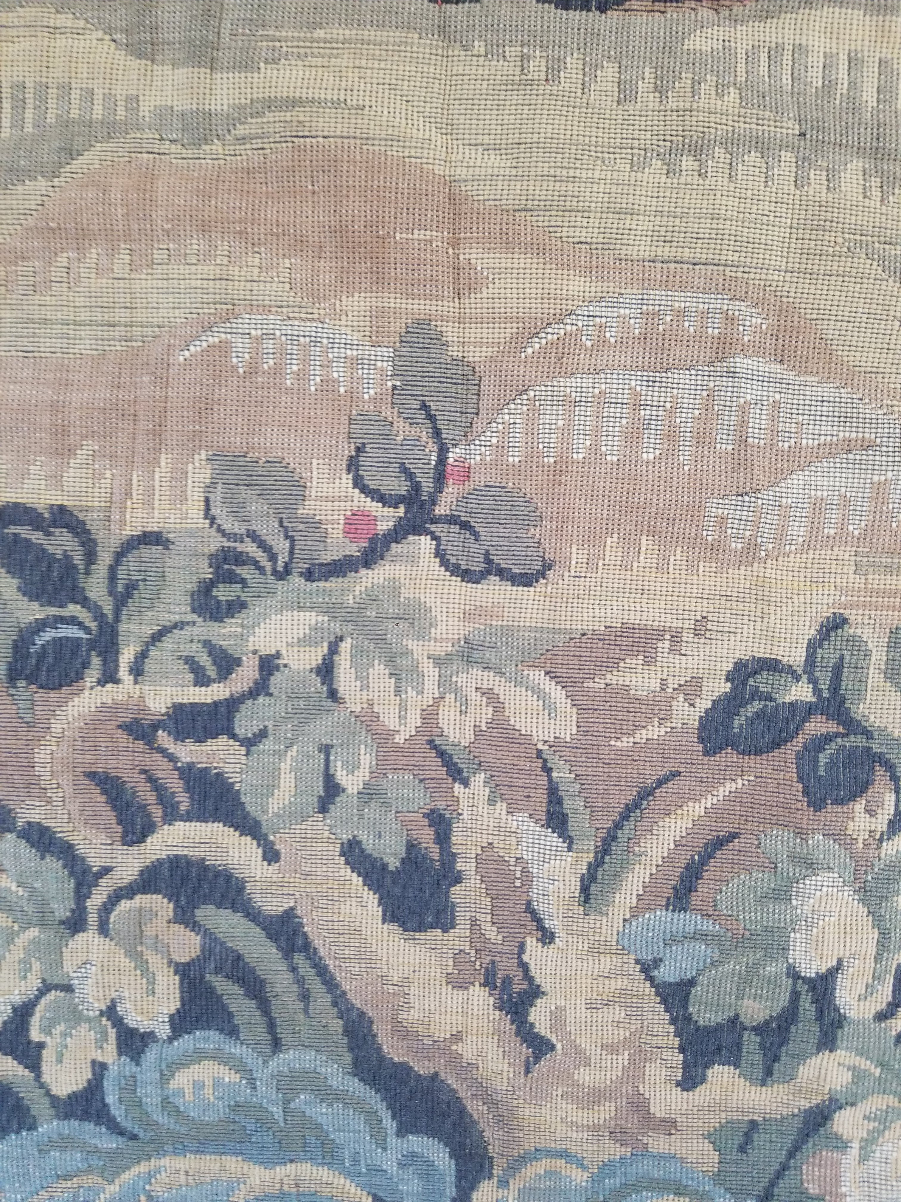Vintage French Jacquard Woven Hunting Verdure Scene Tapestry 171x84cm
