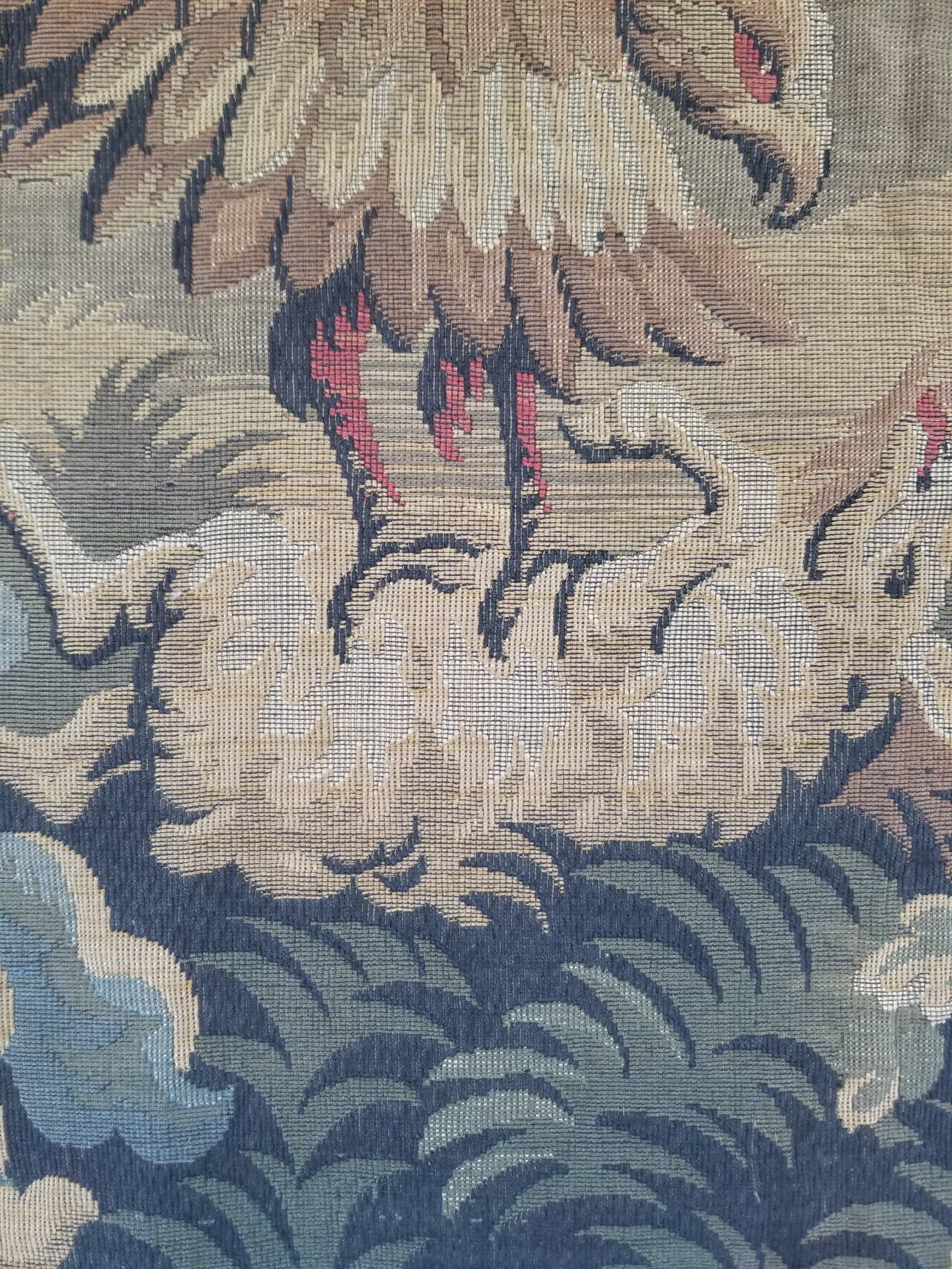 Vintage French Jacquard Woven Hunting Verdure Scene Tapestry 171x84cm