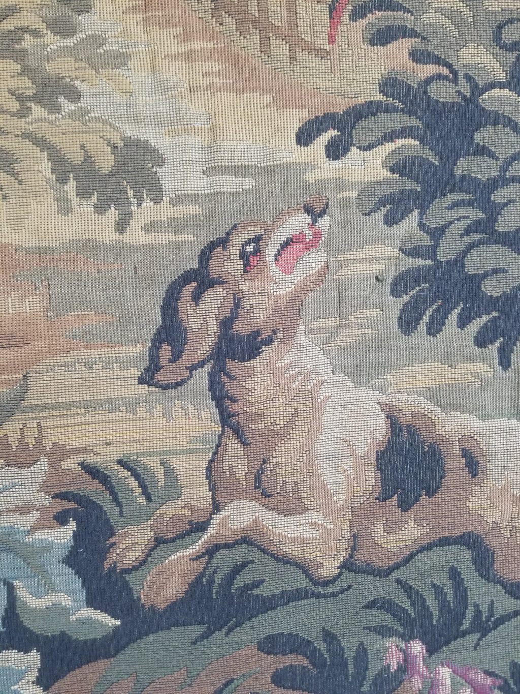 Vintage French Jacquard Woven Hunting Verdure Scene Tapestry 171x84cm