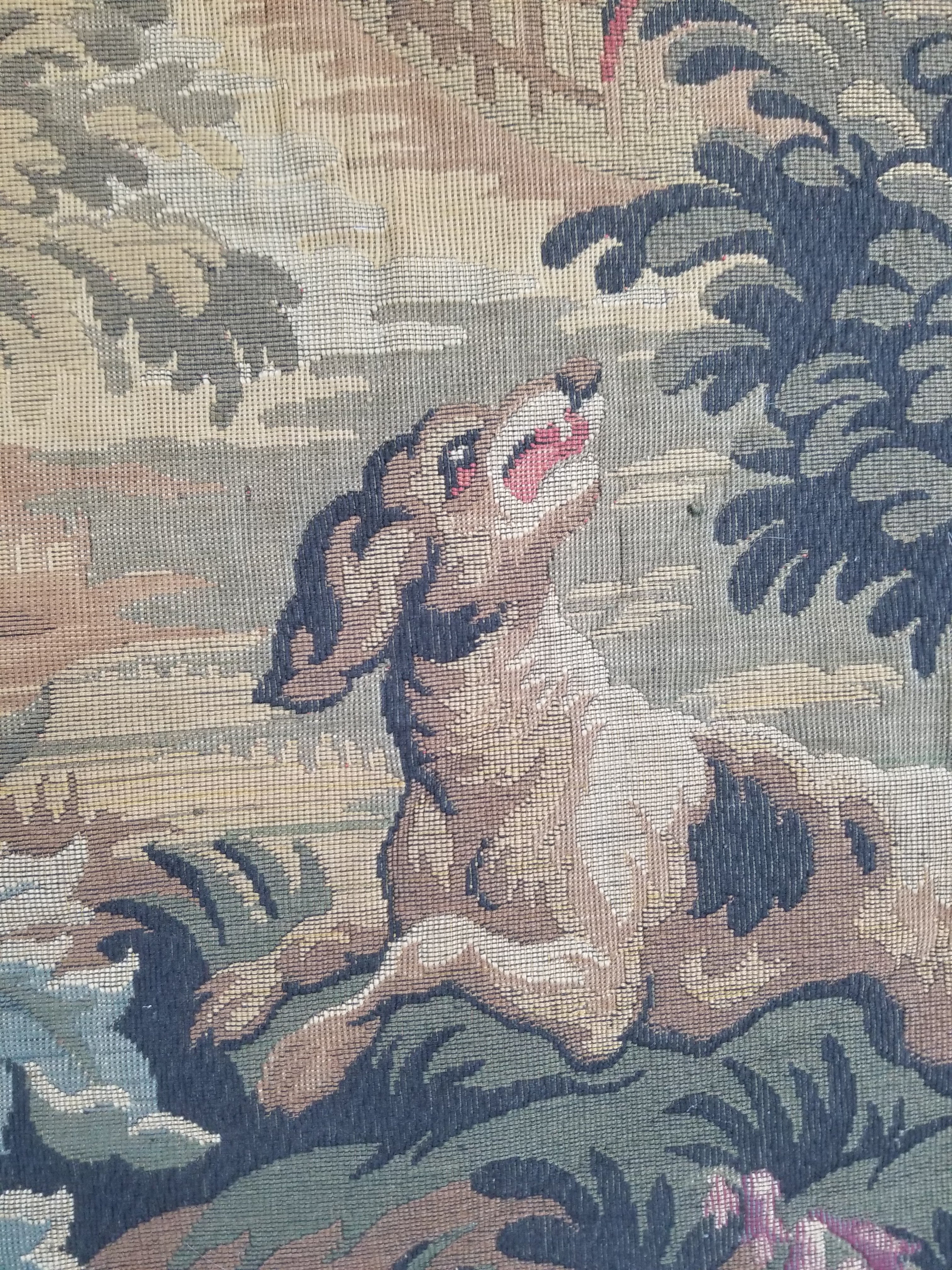 Vintage French Jacquard Woven Hunting Verdure Scene Tapestry 171x84cm