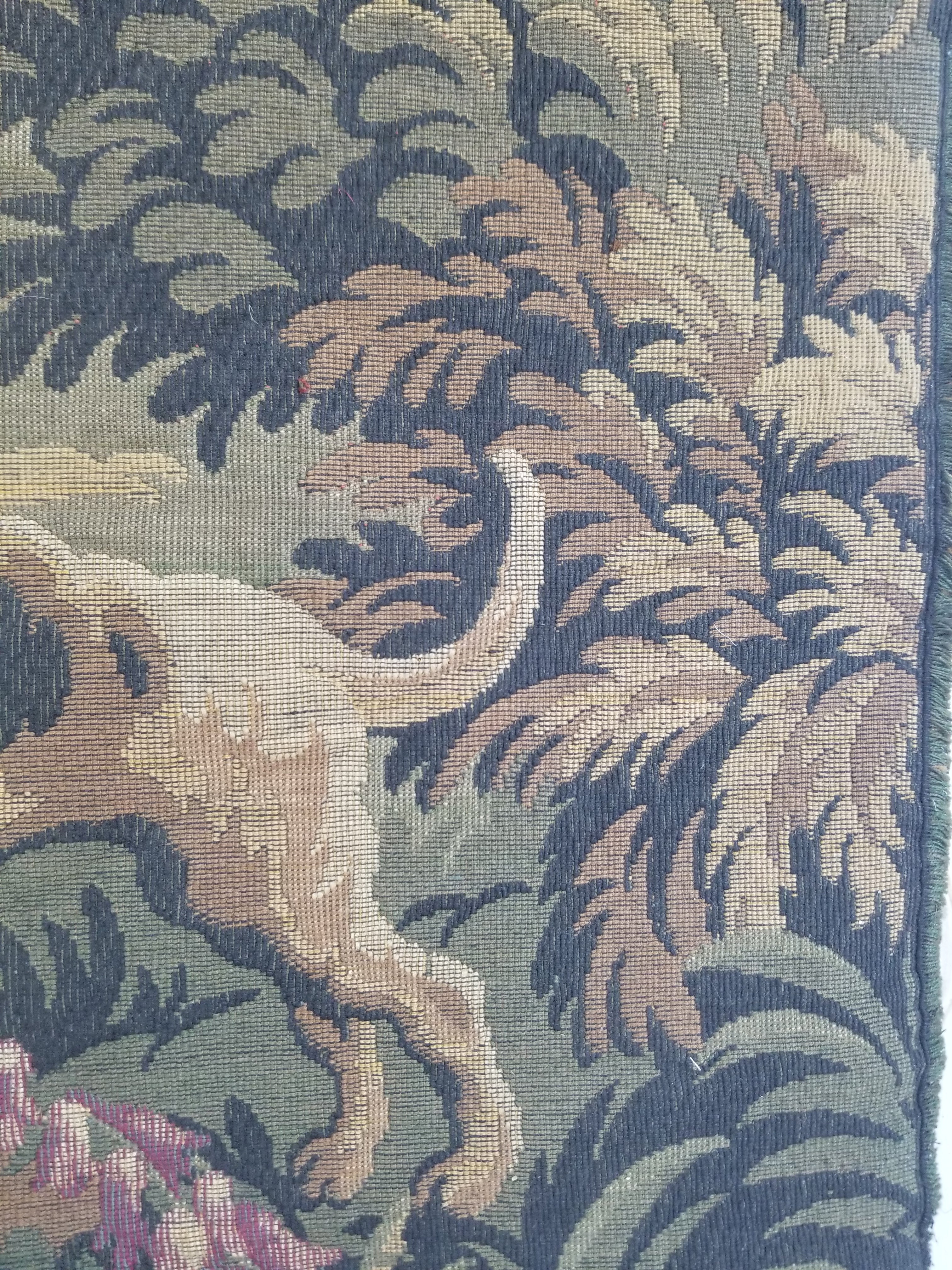 Vintage French Jacquard Woven Hunting Verdure Scene Tapestry 171x84cm