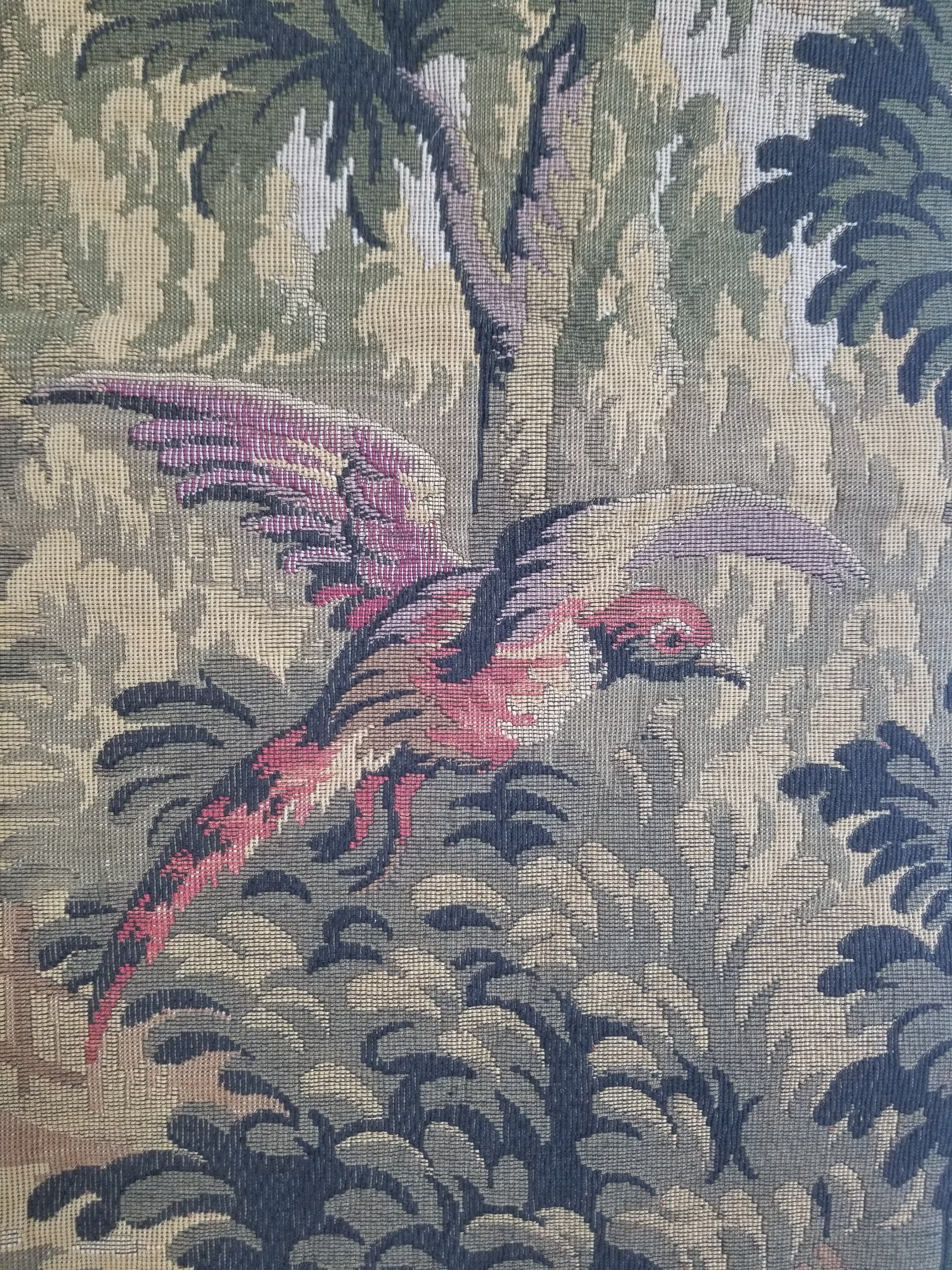 Vintage French Jacquard Woven Hunting Verdure Scene Tapestry 171x84cm
