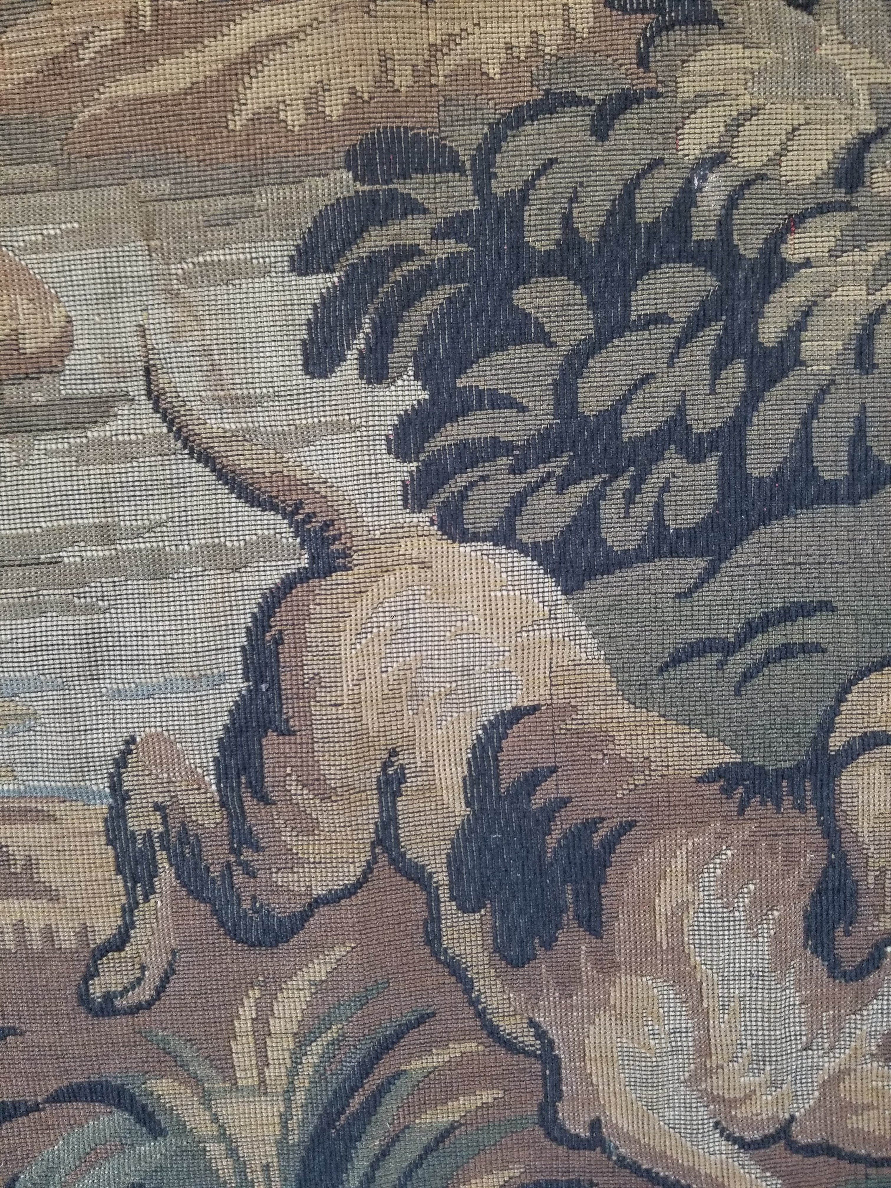 Vintage French Jacquard Woven Hunting Verdure Scene Tapestry 171x84cm