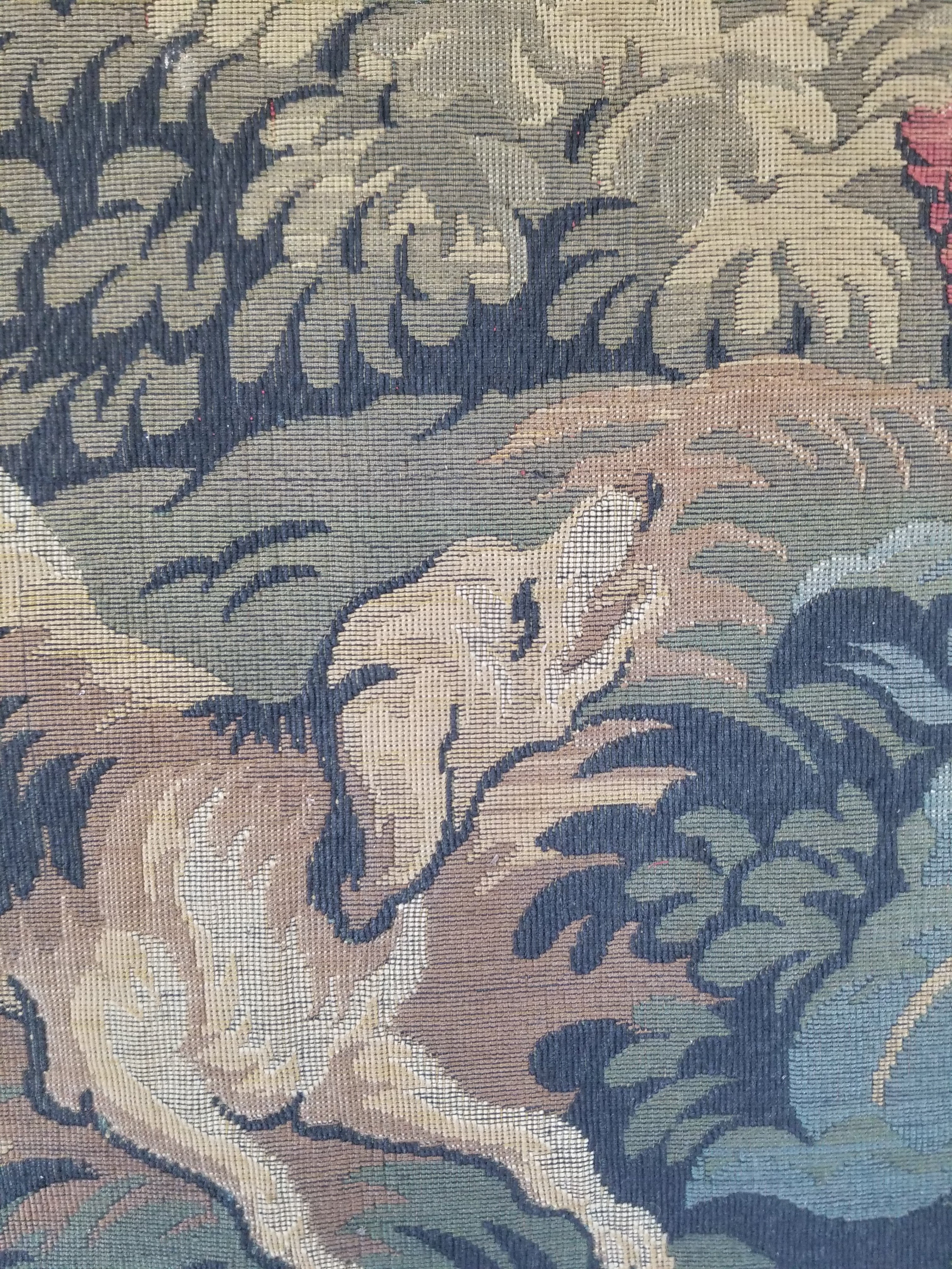 Vintage French Jacquard Woven Hunting Verdure Scene Tapestry 171x84cm