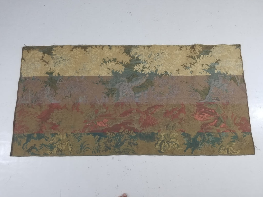 Vintage French Jacquard Woven Hunting Verdure Scene Tapestry 171x84cm