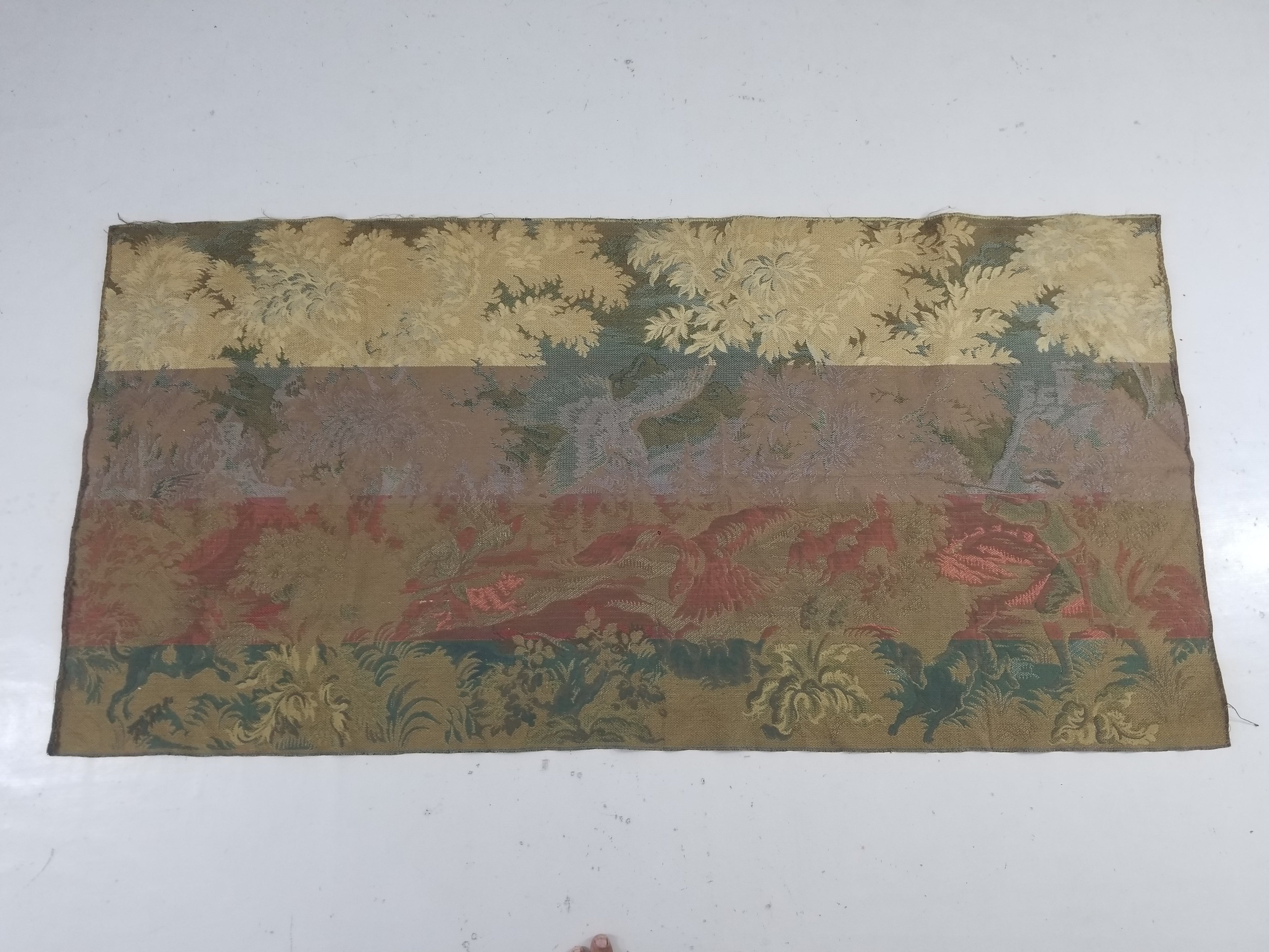 Vintage French Jacquard Woven Hunting Verdure Scene Tapestry 171x84cm