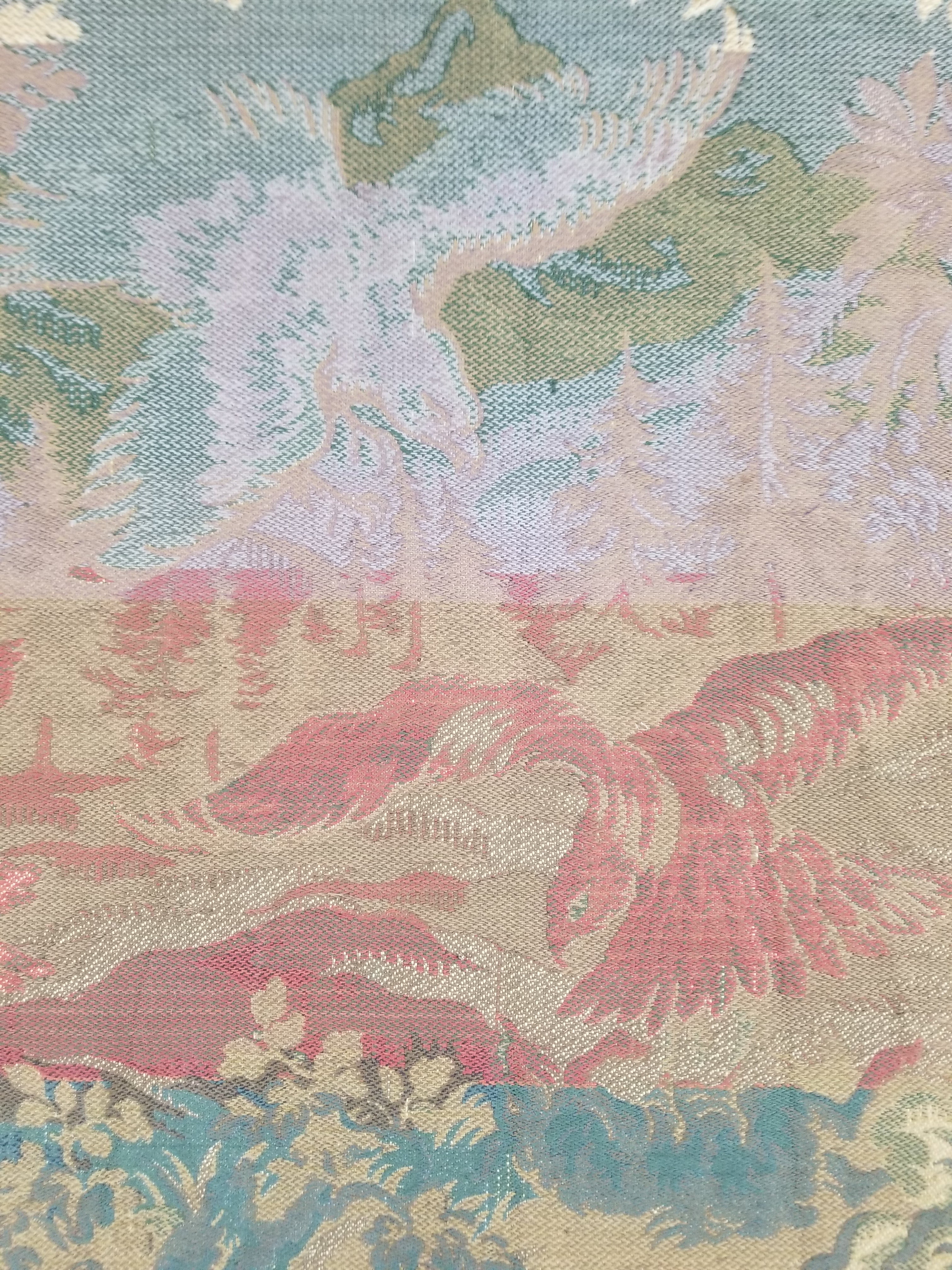 Vintage French Jacquard Woven Hunting Verdure Scene Tapestry 171x84cm