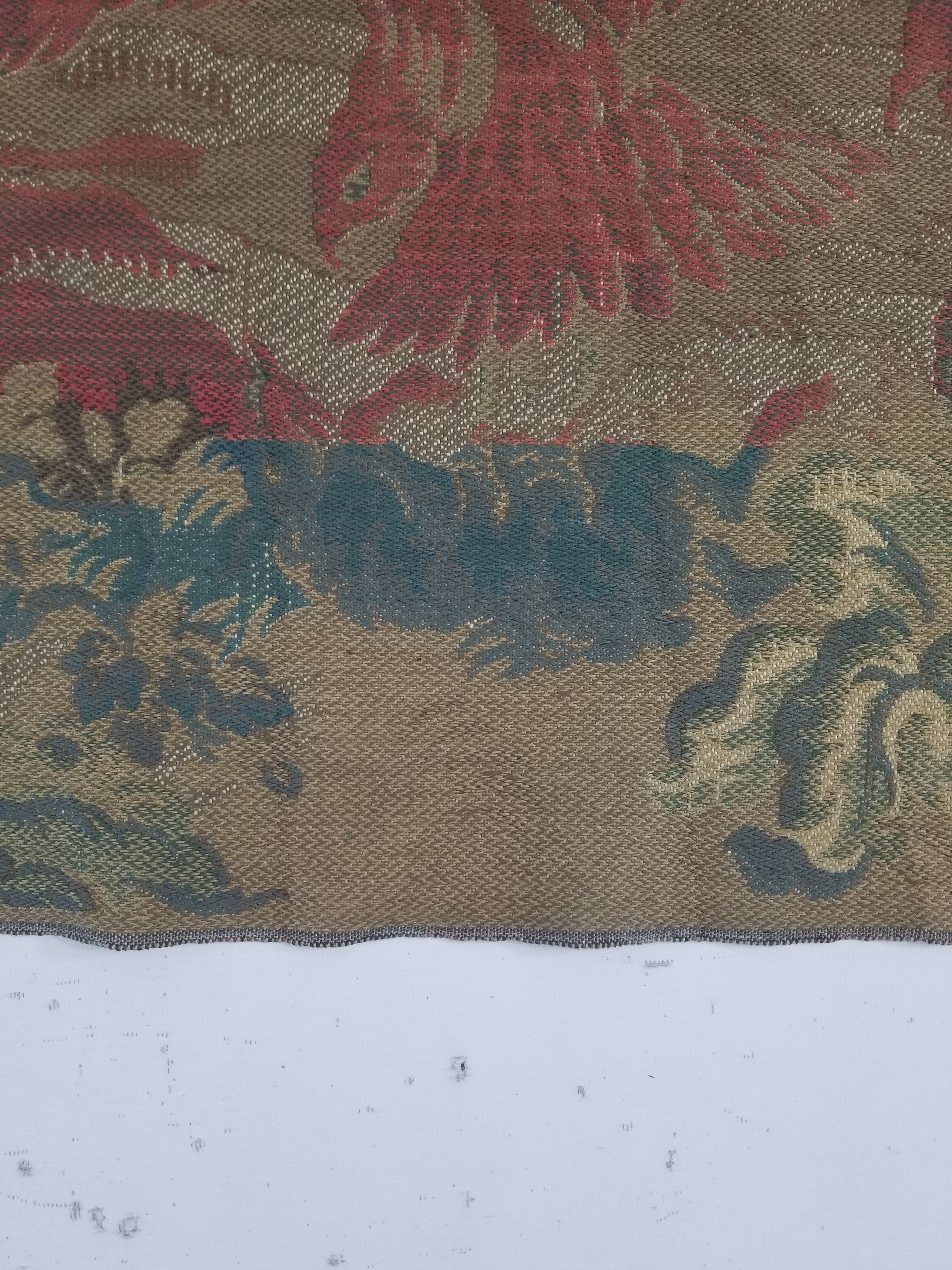 Vintage French Jacquard Woven Hunting Verdure Scene Tapestry 171x84cm