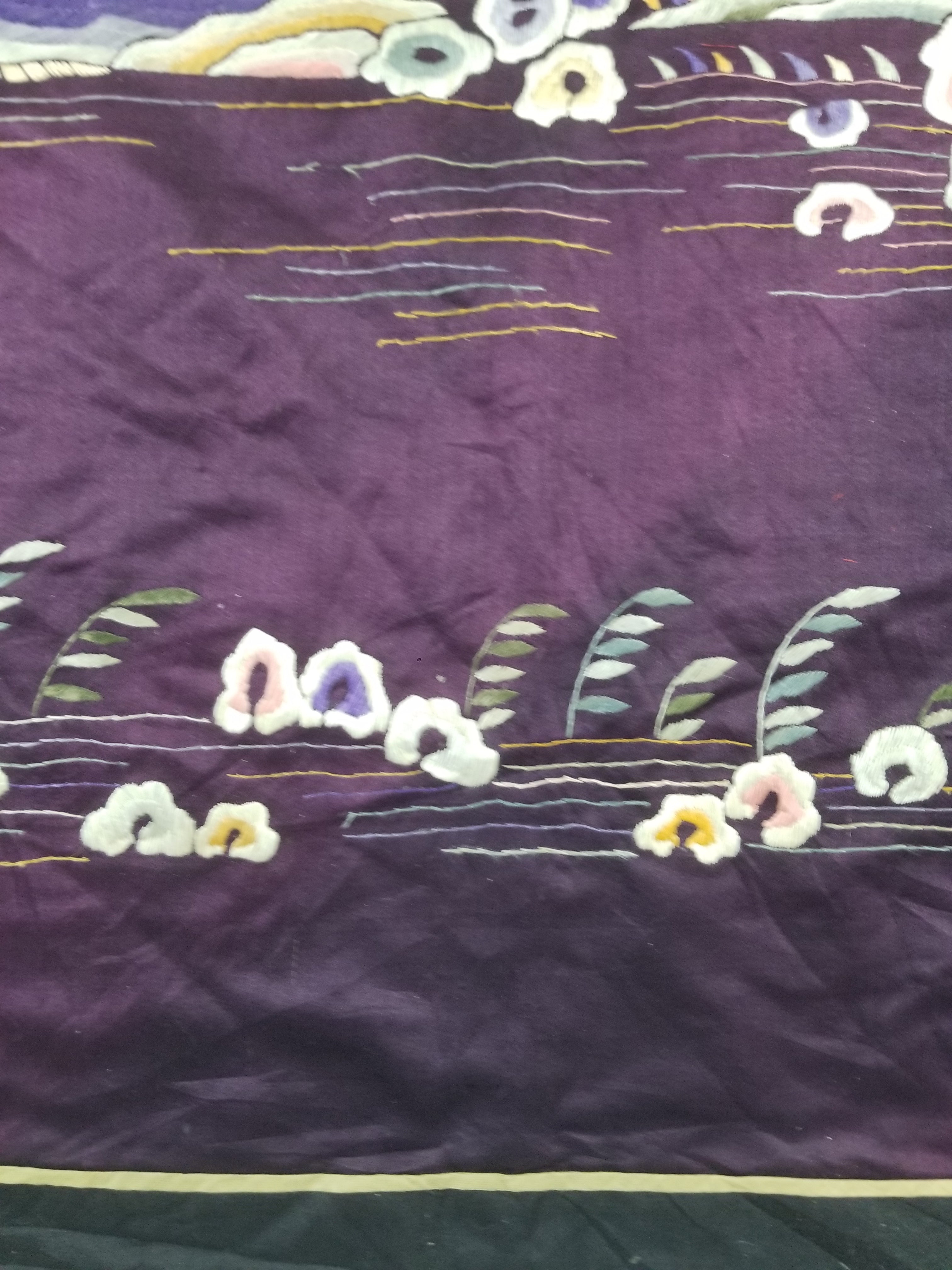 Vintage Chinese Hand Embroidered Chinoiserie Landscape Silk Tapestry 183x78cm