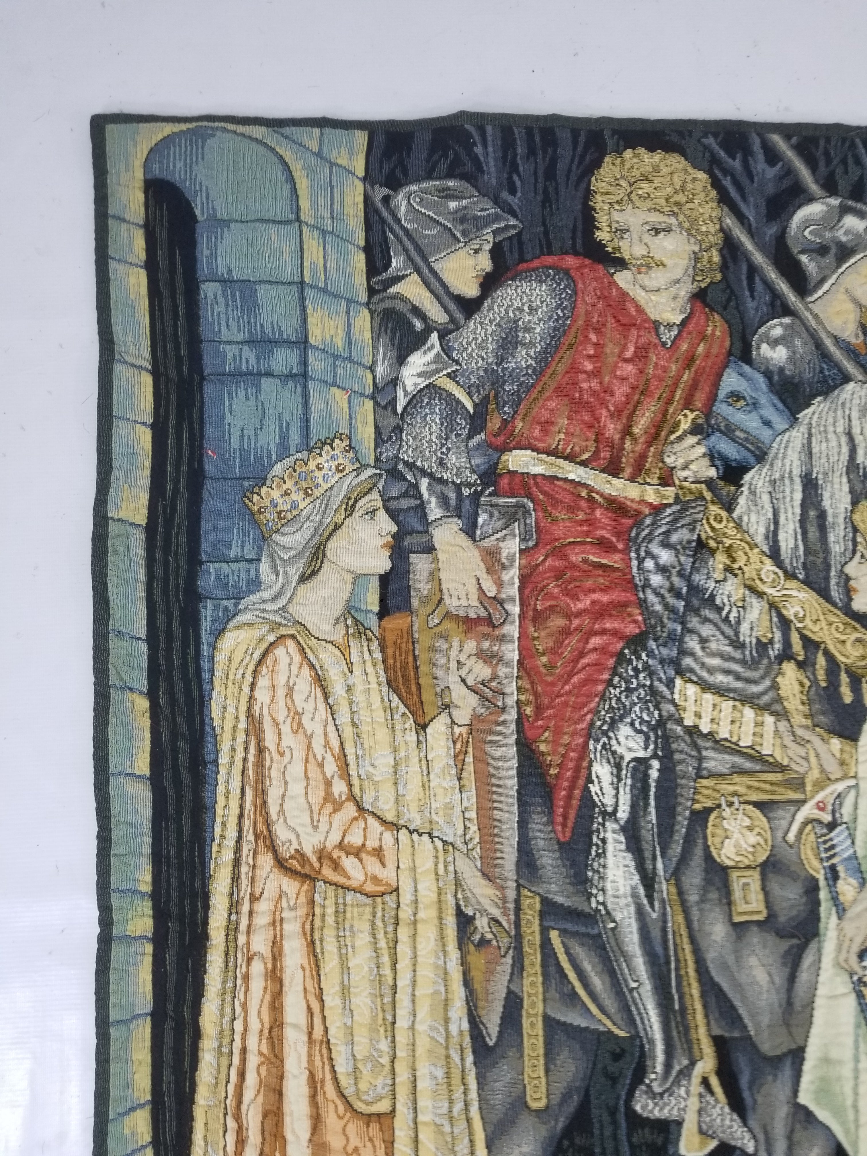 Vintage European Medieval The Arming & Departure Knights Scene Woven Tapestry 179x134cm