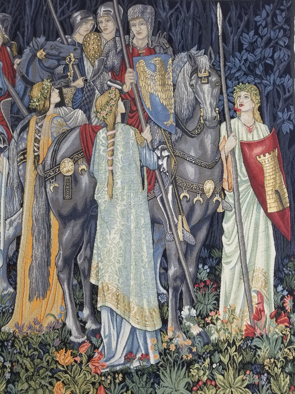 Vintage European Medieval The Arming & Departure Knights Scene Woven Tapestry 179x134cm