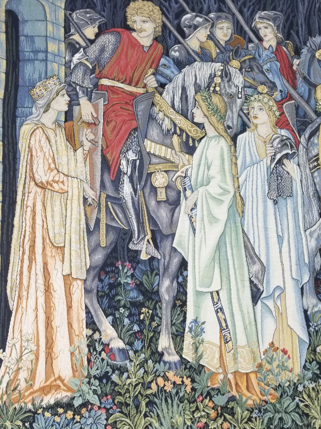 Vintage European Medieval The Arming & Departure Knights Scene Woven Tapestry 179x134cm