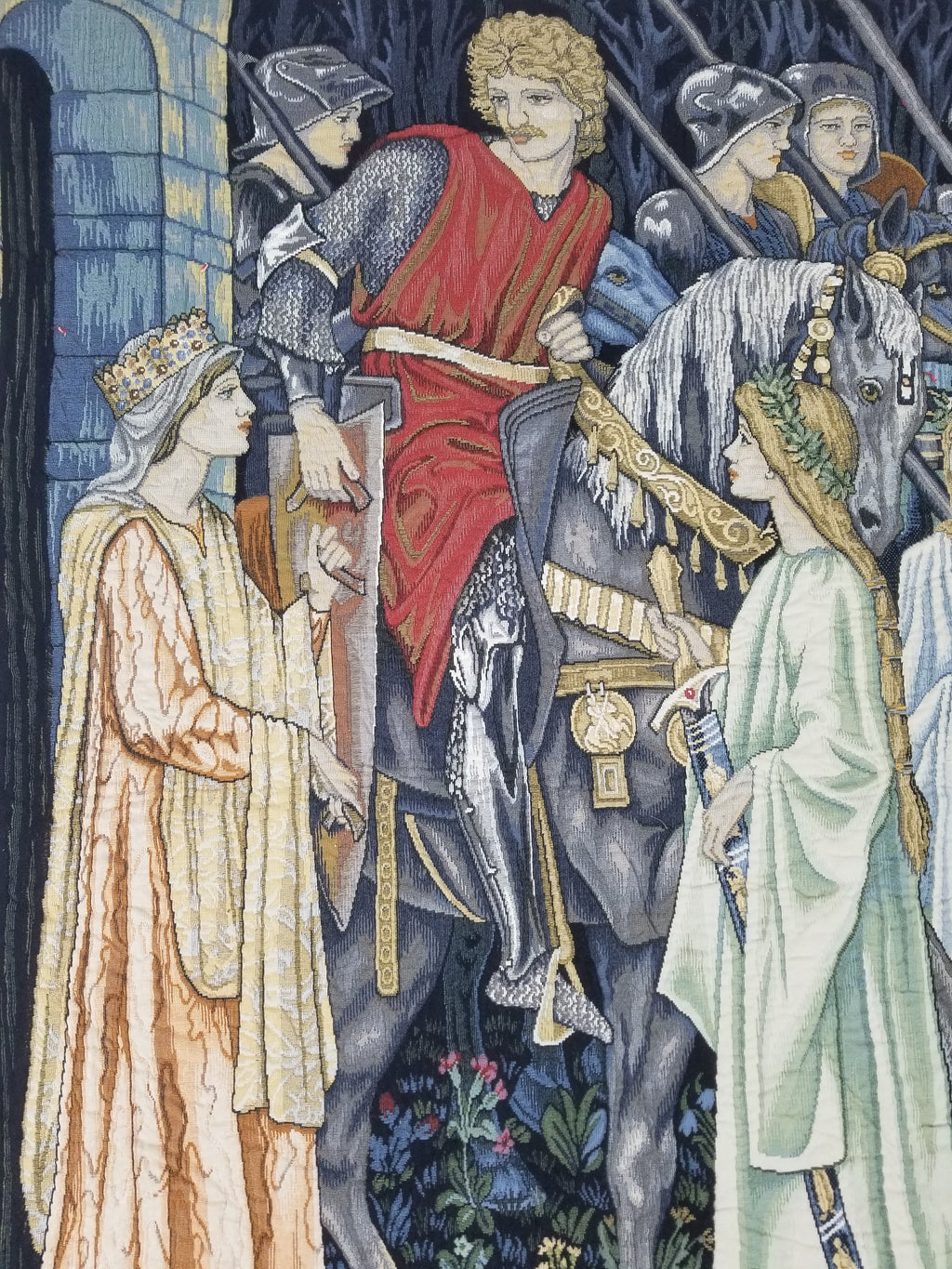 Vintage European Medieval The Arming & Departure Knights Scene Woven Tapestry 179x134cm