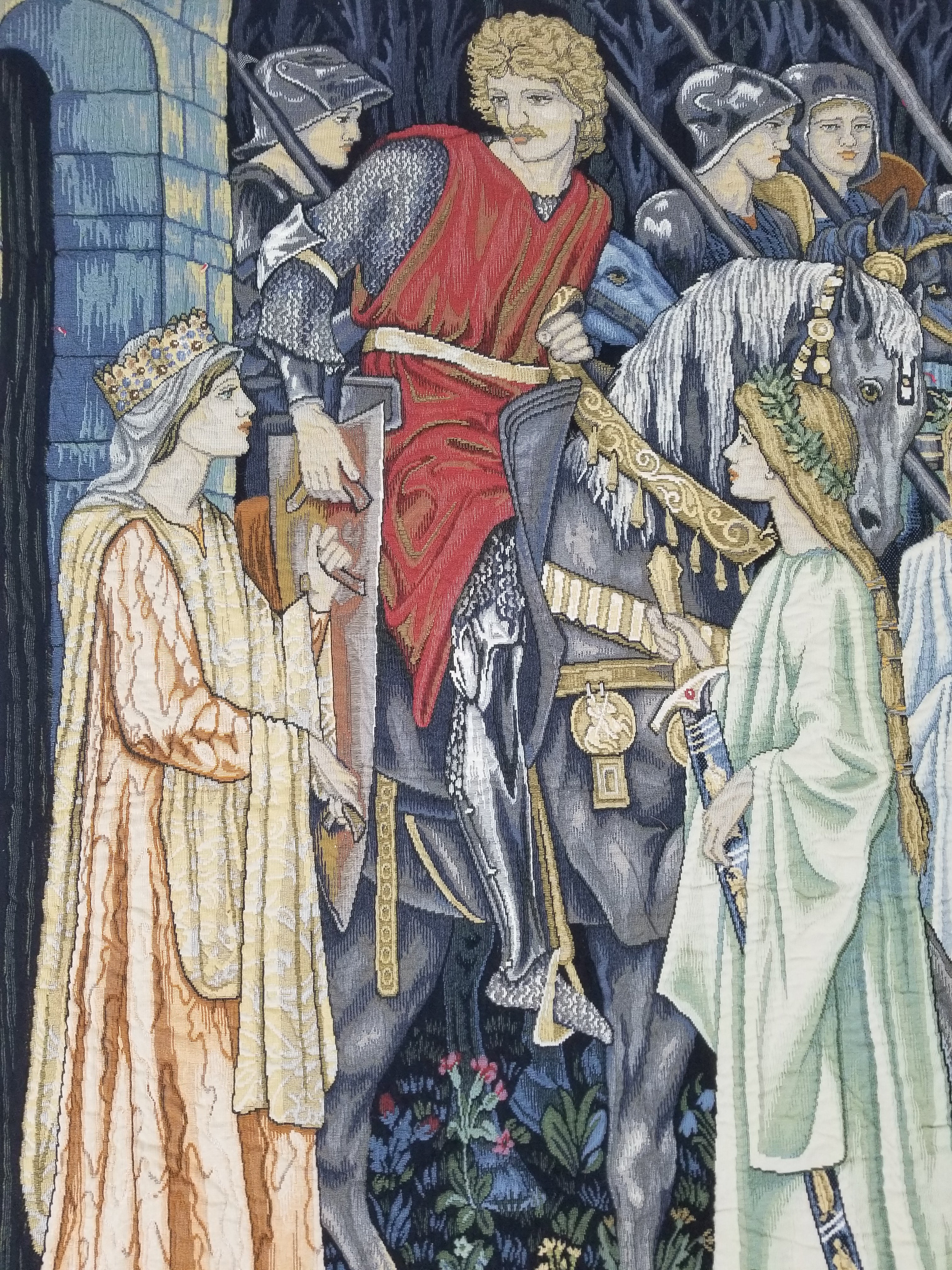 Vintage European Medieval The Arming & Departure Knights Scene Woven Tapestry 179x134cm