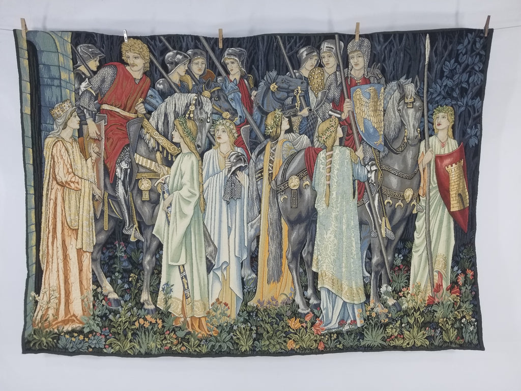 Vintage European Medieval The Arming & Departure Knights Scene Woven Tapestry 179x134cm