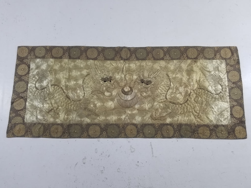 Vintage Chinese Silver Metallic Embroidered Dragon Tapestry 150x61cm
