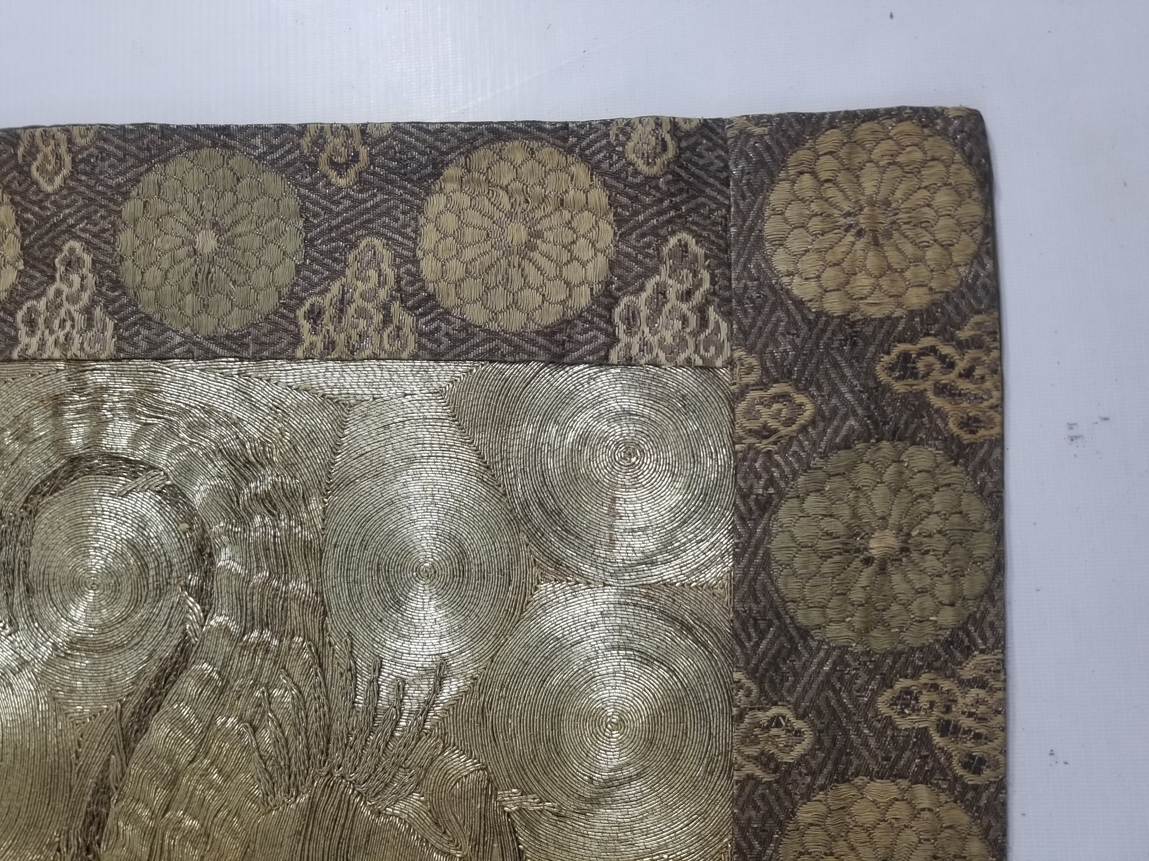 Vintage Chinese Silver Metallic Embroidered Dragon Tapestry 150x61cm