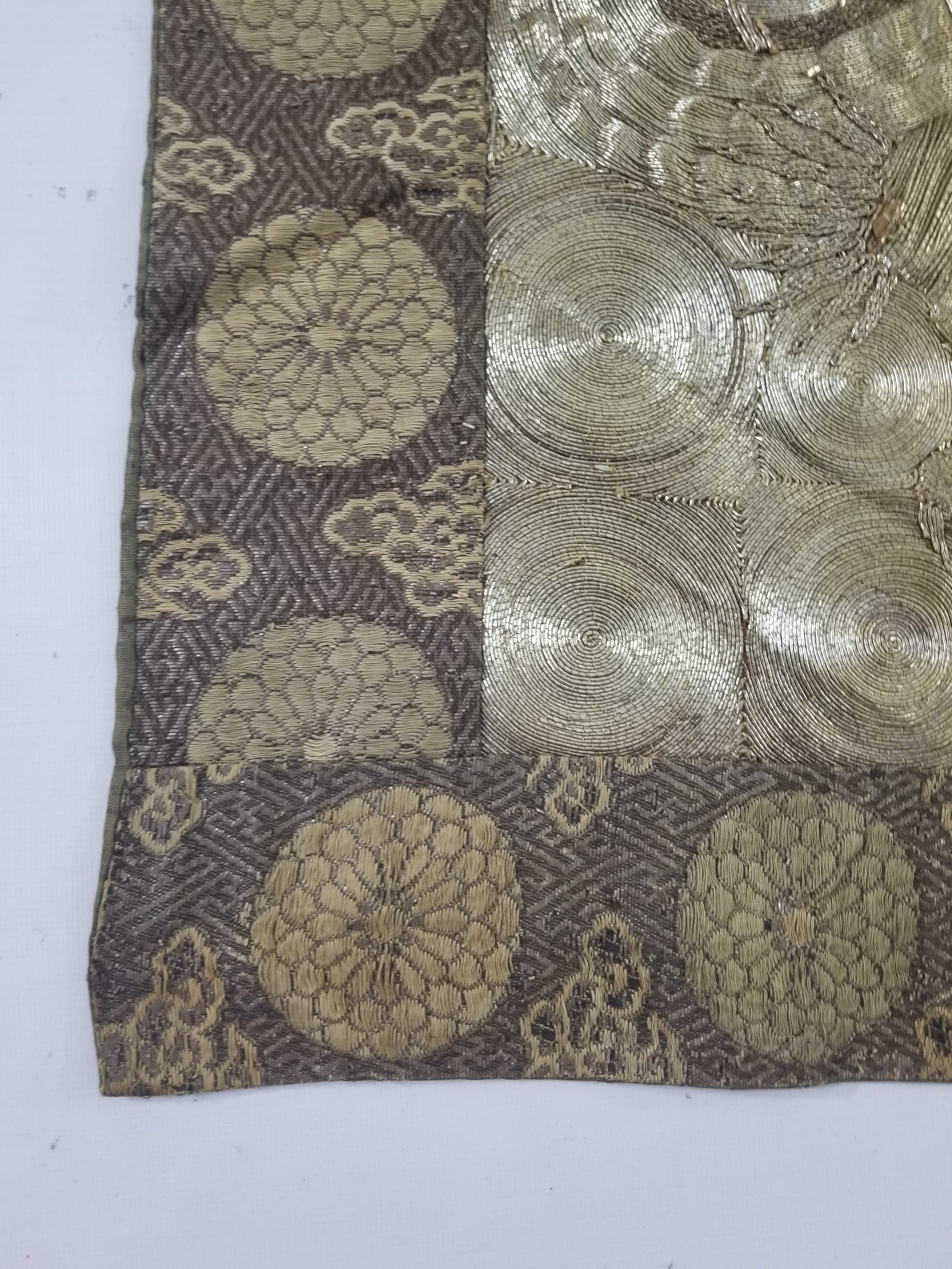 Vintage Chinese Silver Metallic Embroidered Dragon Tapestry 150x61cm