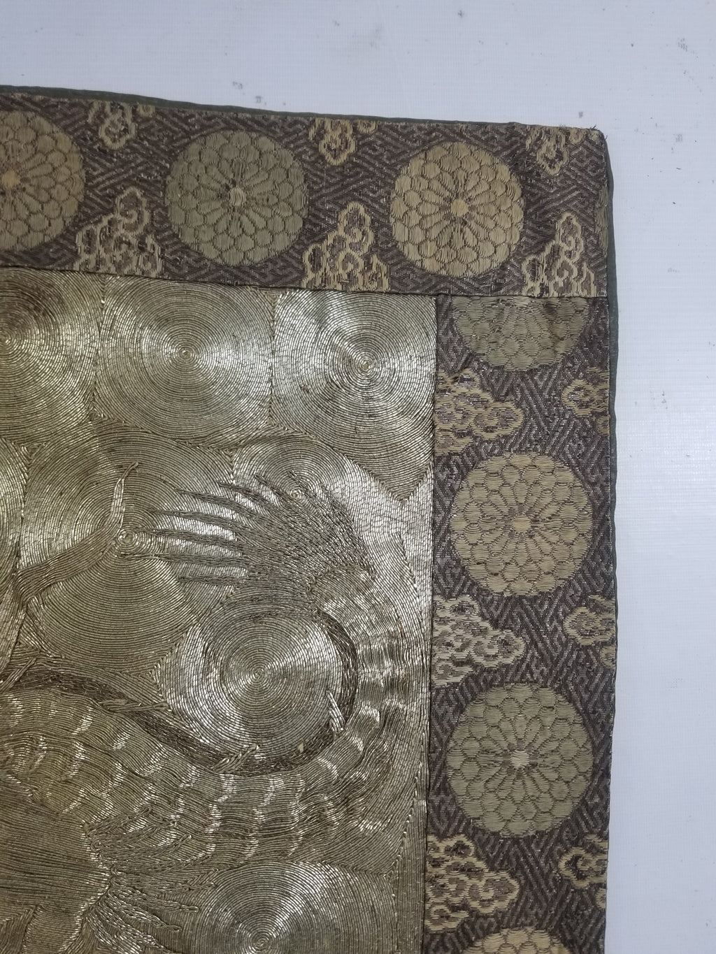 Vintage Chinese Silver Metallic Embroidered Dragon Tapestry 150x61cm