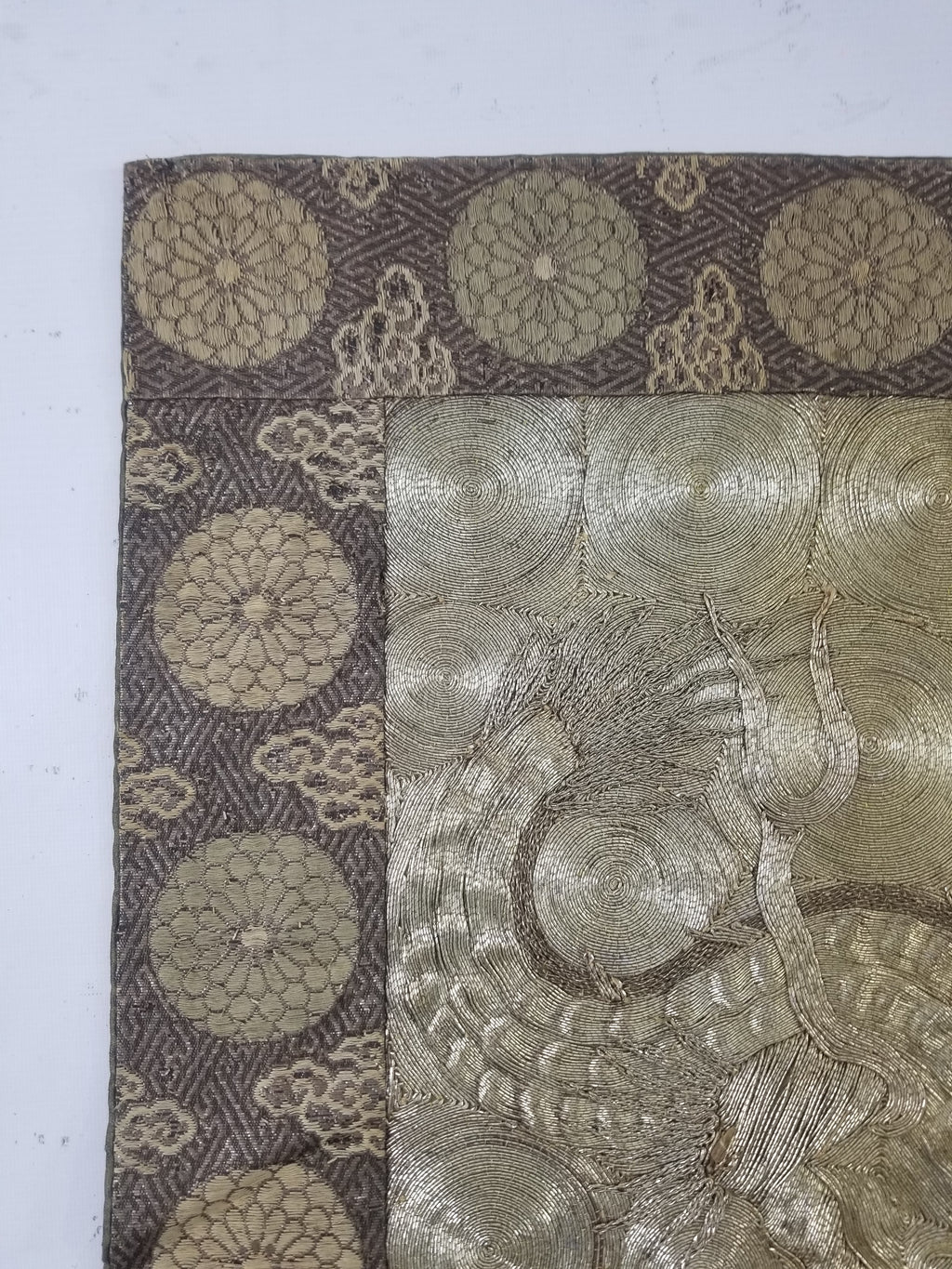 Vintage Chinese Silver Metallic Embroidered Dragon Tapestry 150x61cm