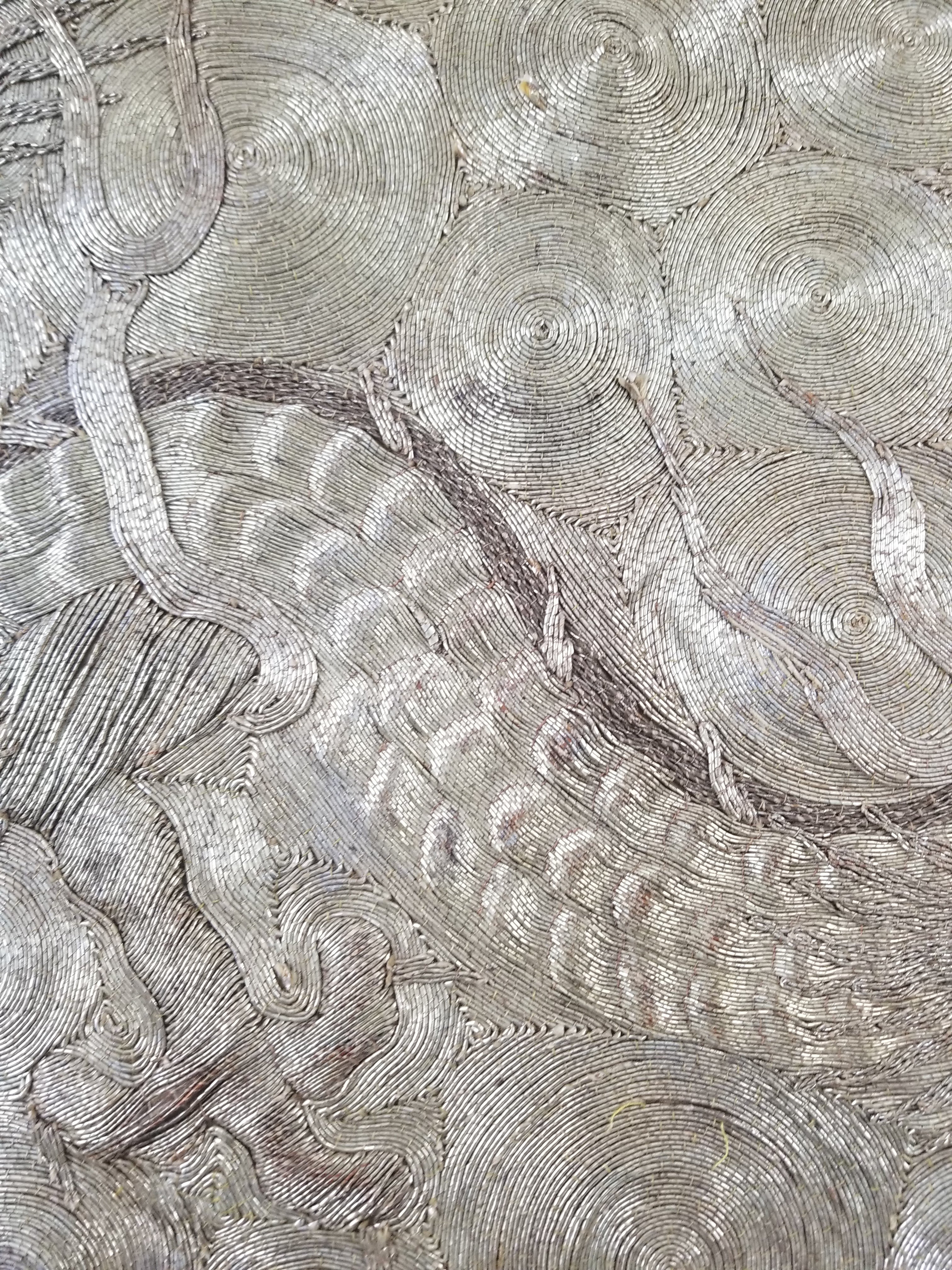 Vintage Chinese Silver Metallic Embroidered Dragon Tapestry 150x61cm