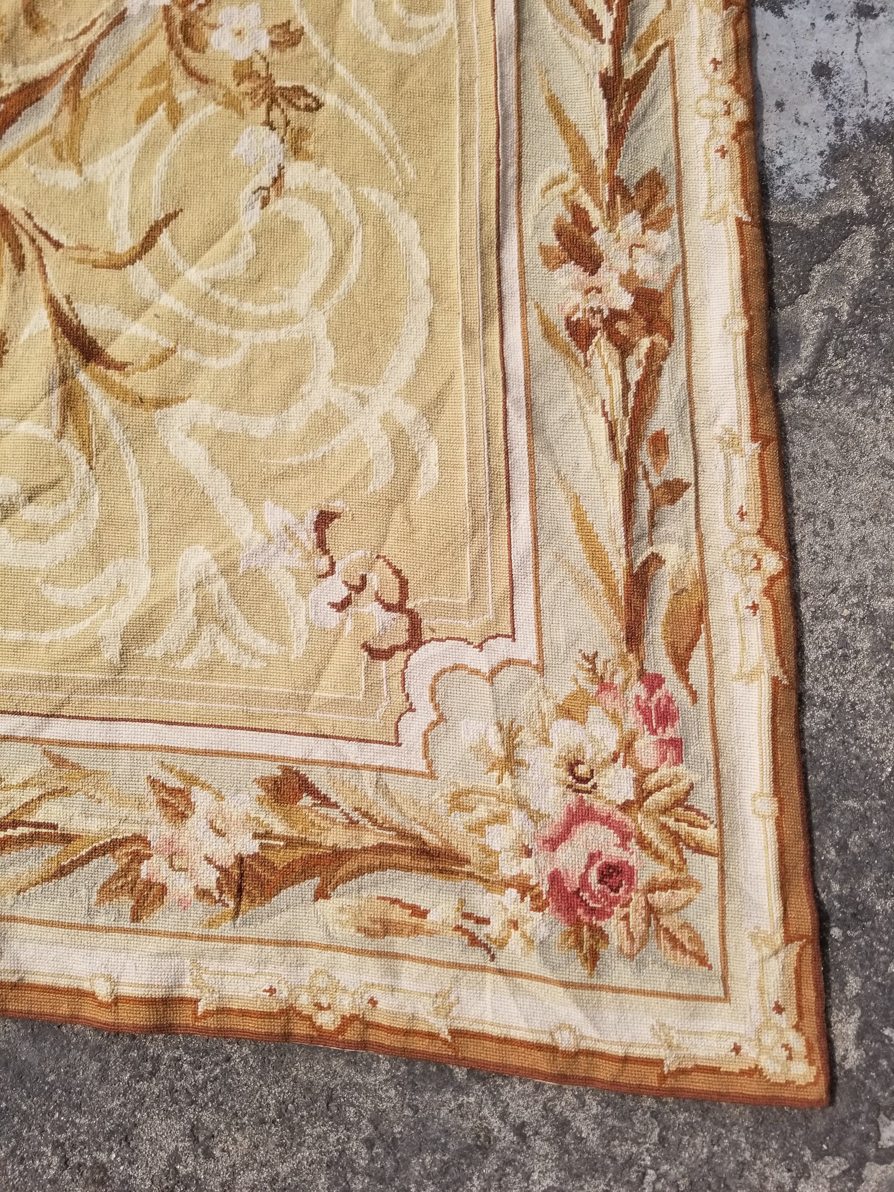 Vintage French Needlepoint Aubusson Style Baroque Floral Wool Rug 235x145cm