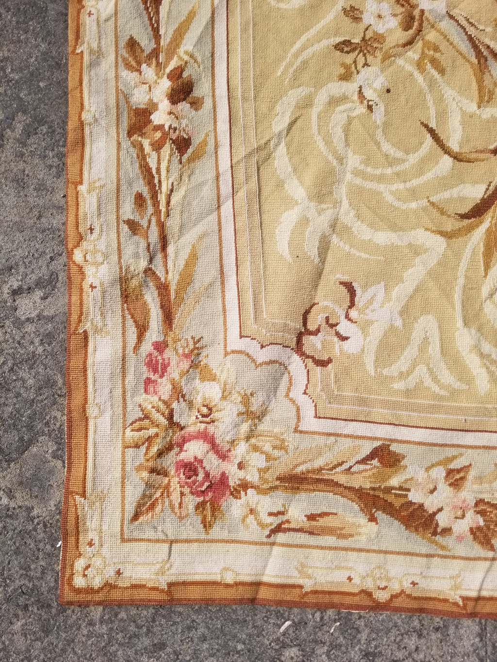 Vintage French Needlepoint Aubusson Style Baroque Floral Wool Rug 235x145cm