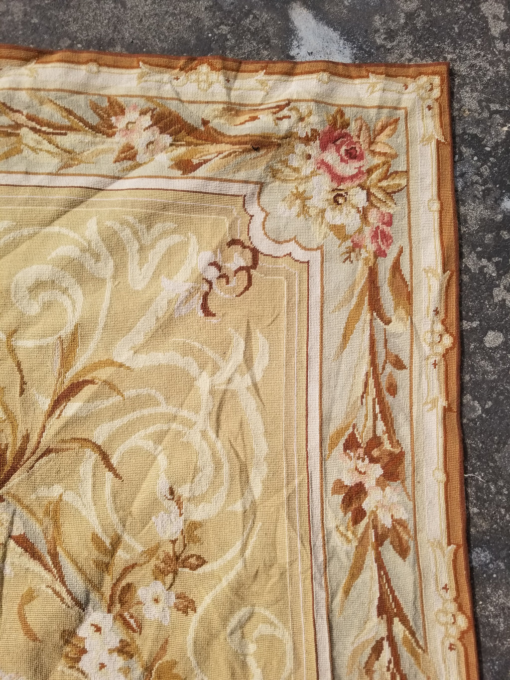 Vintage French Needlepoint Aubusson Style Baroque Floral Wool Rug 235x145cm