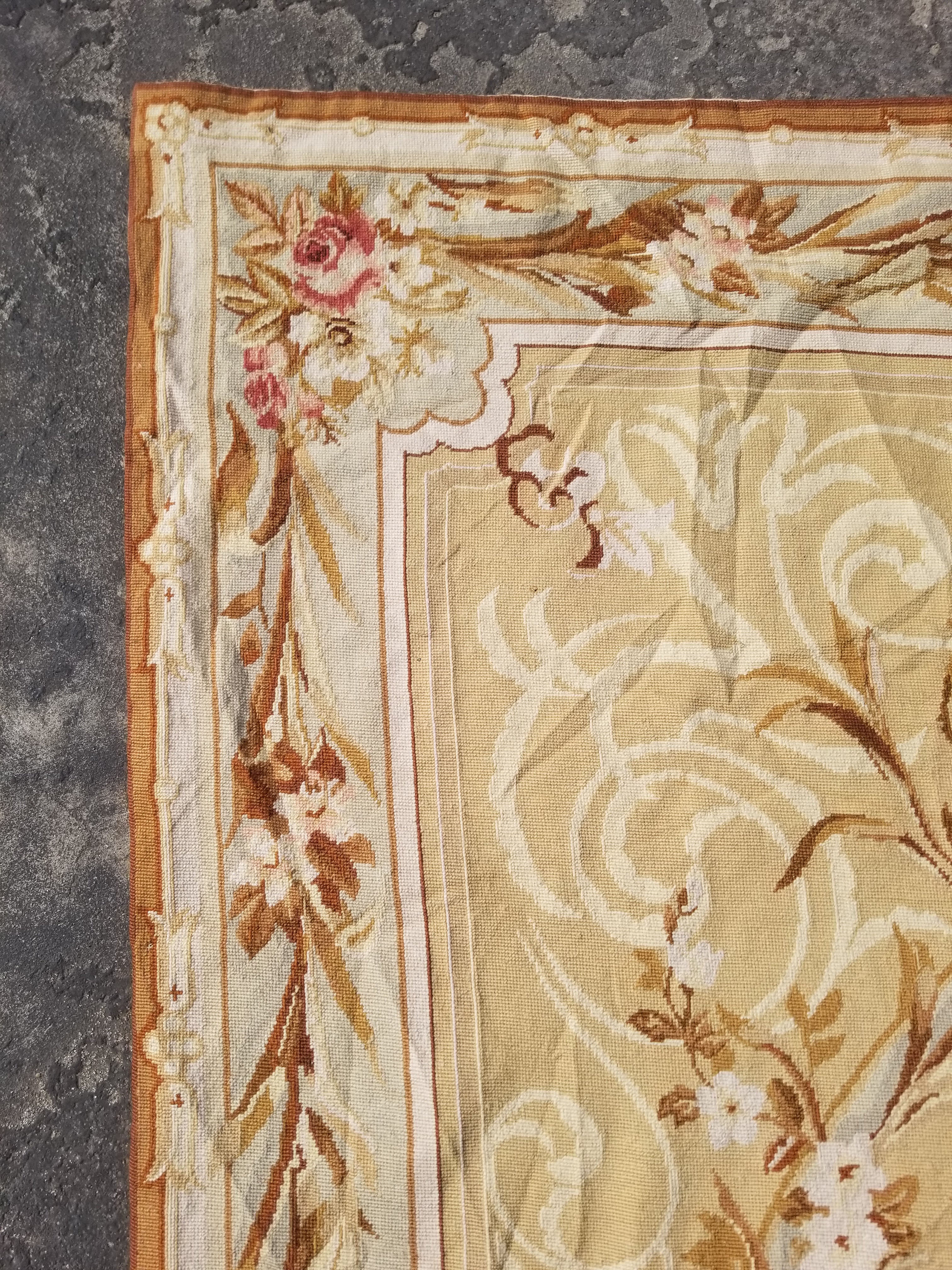 Vintage French Needlepoint Aubusson Style Baroque Floral Wool Rug 235x145cm