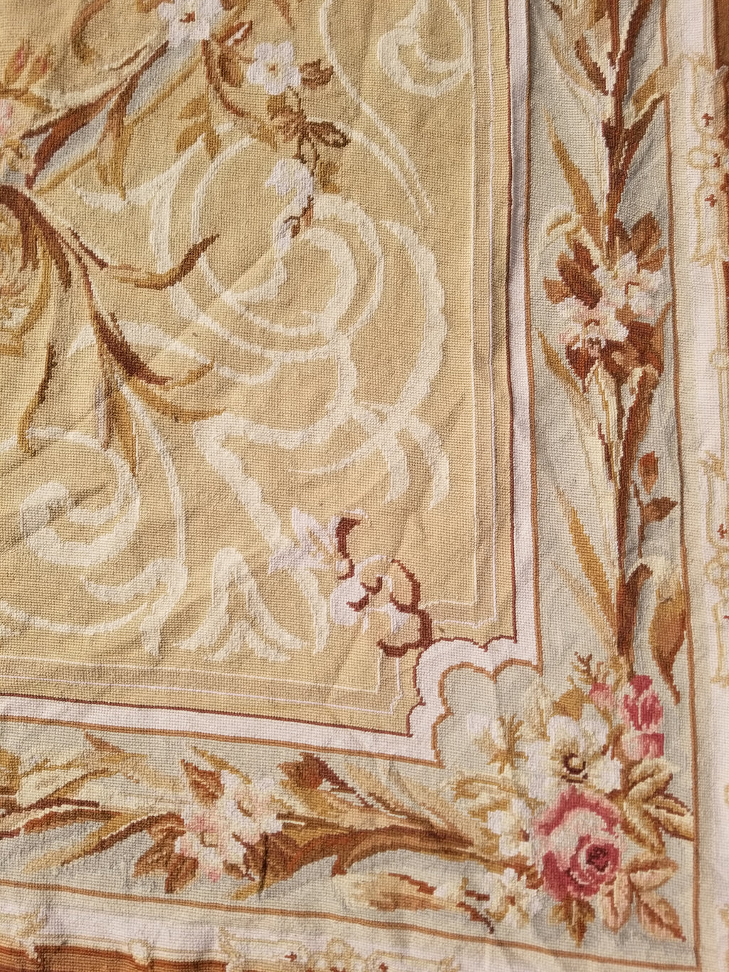 Vintage French Needlepoint Aubusson Style Baroque Floral Wool Rug 235x145cm