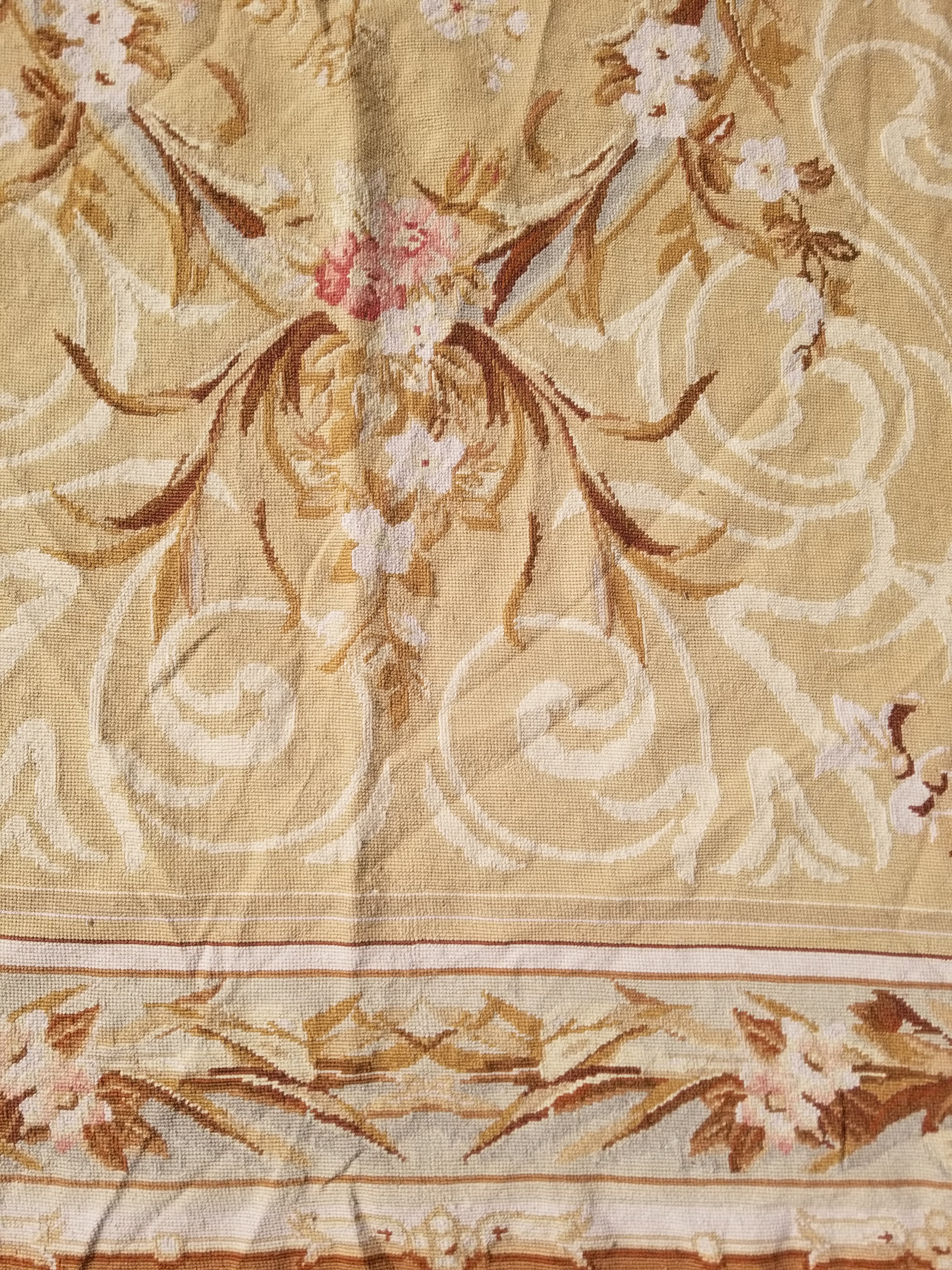 Vintage French Needlepoint Aubusson Style Baroque Floral Wool Rug 235x145cm