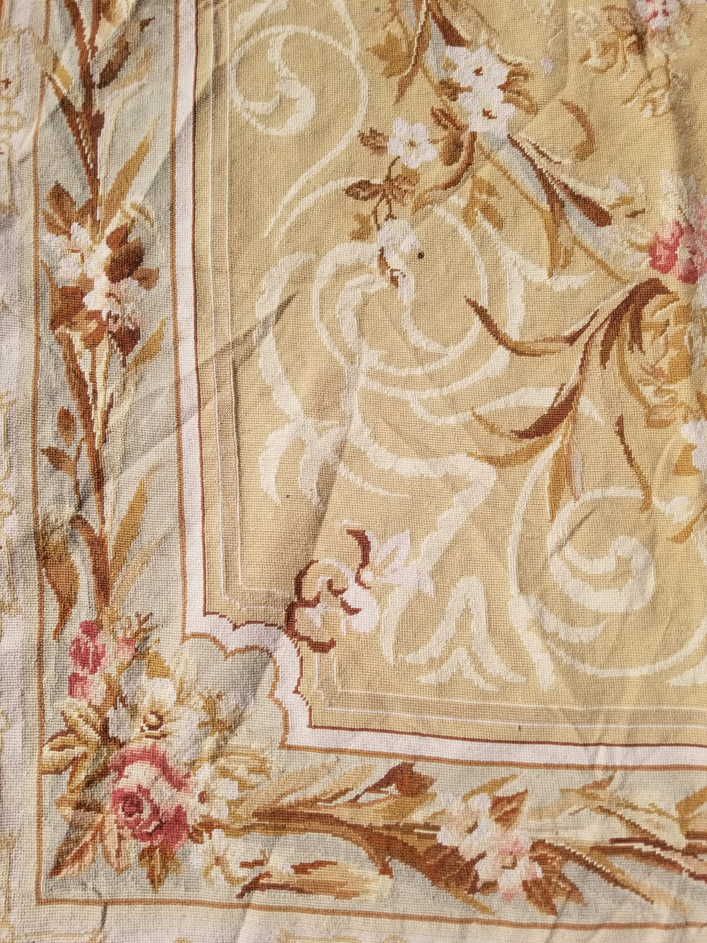 Vintage French Needlepoint Aubusson Style Baroque Floral Wool Rug 235x145cm