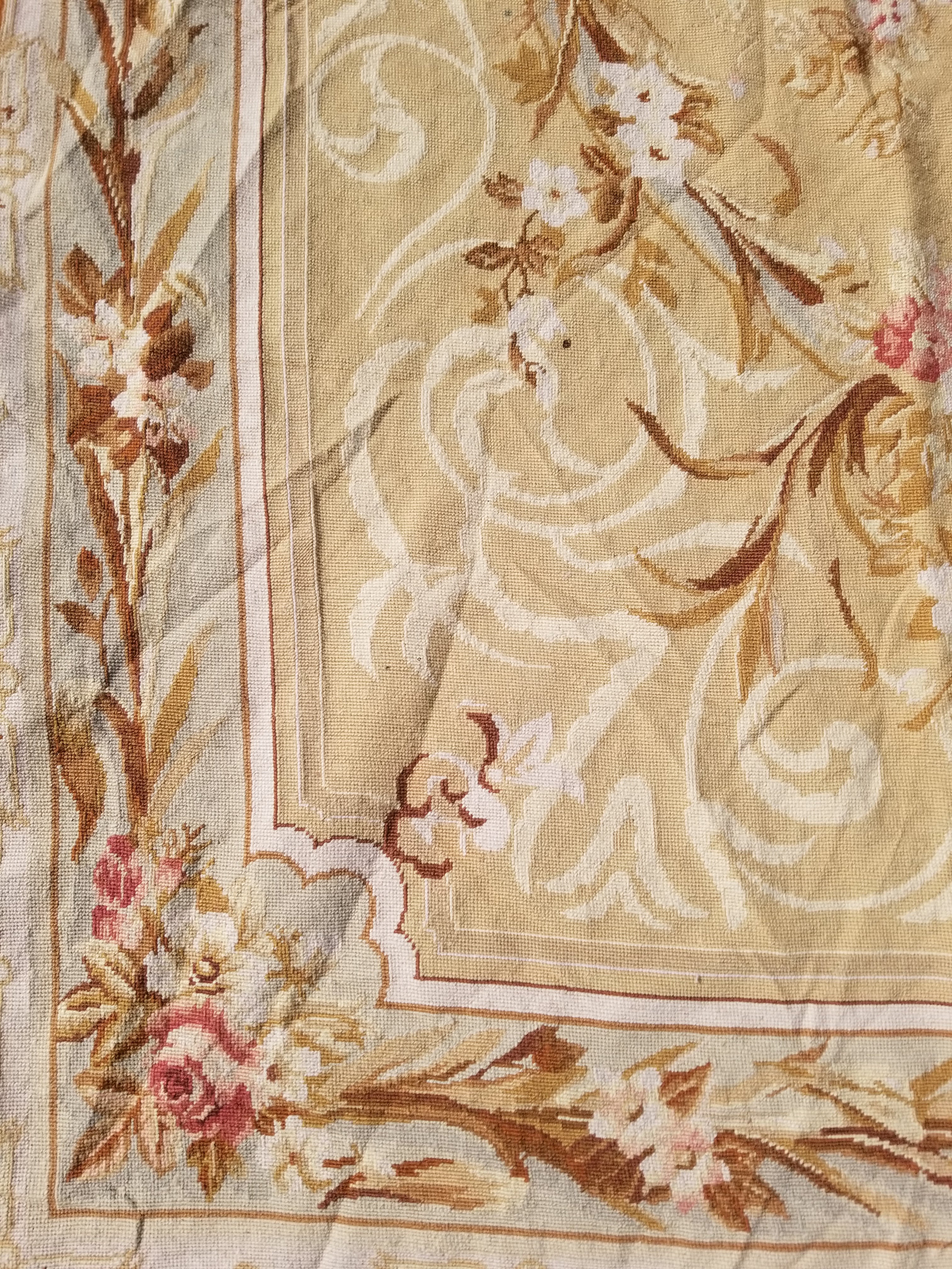 Vintage French Needlepoint Aubusson Style Baroque Floral Wool Rug 235x145cm