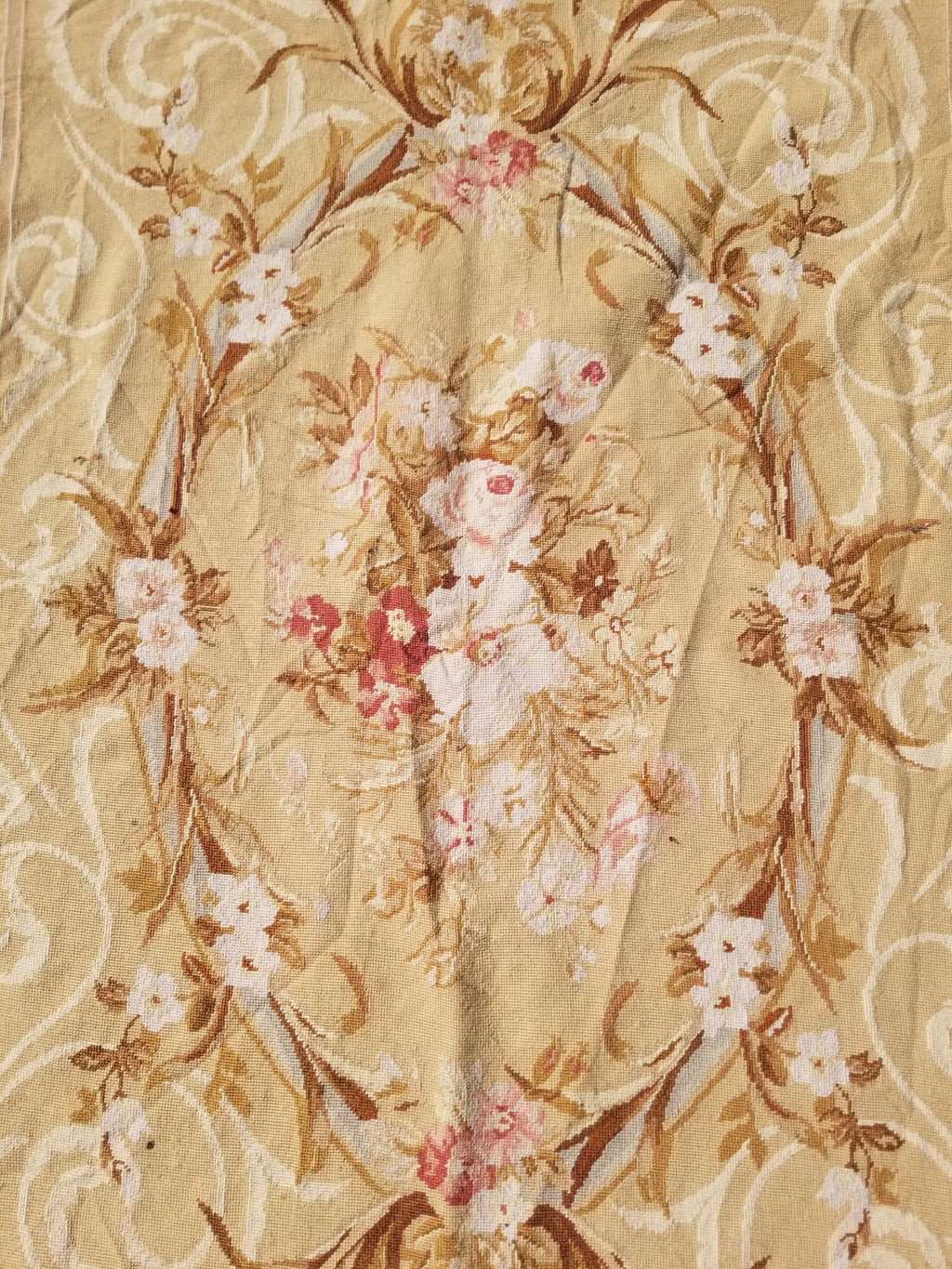 Vintage French Needlepoint Aubusson Style Baroque Floral Wool Rug 235x145cm