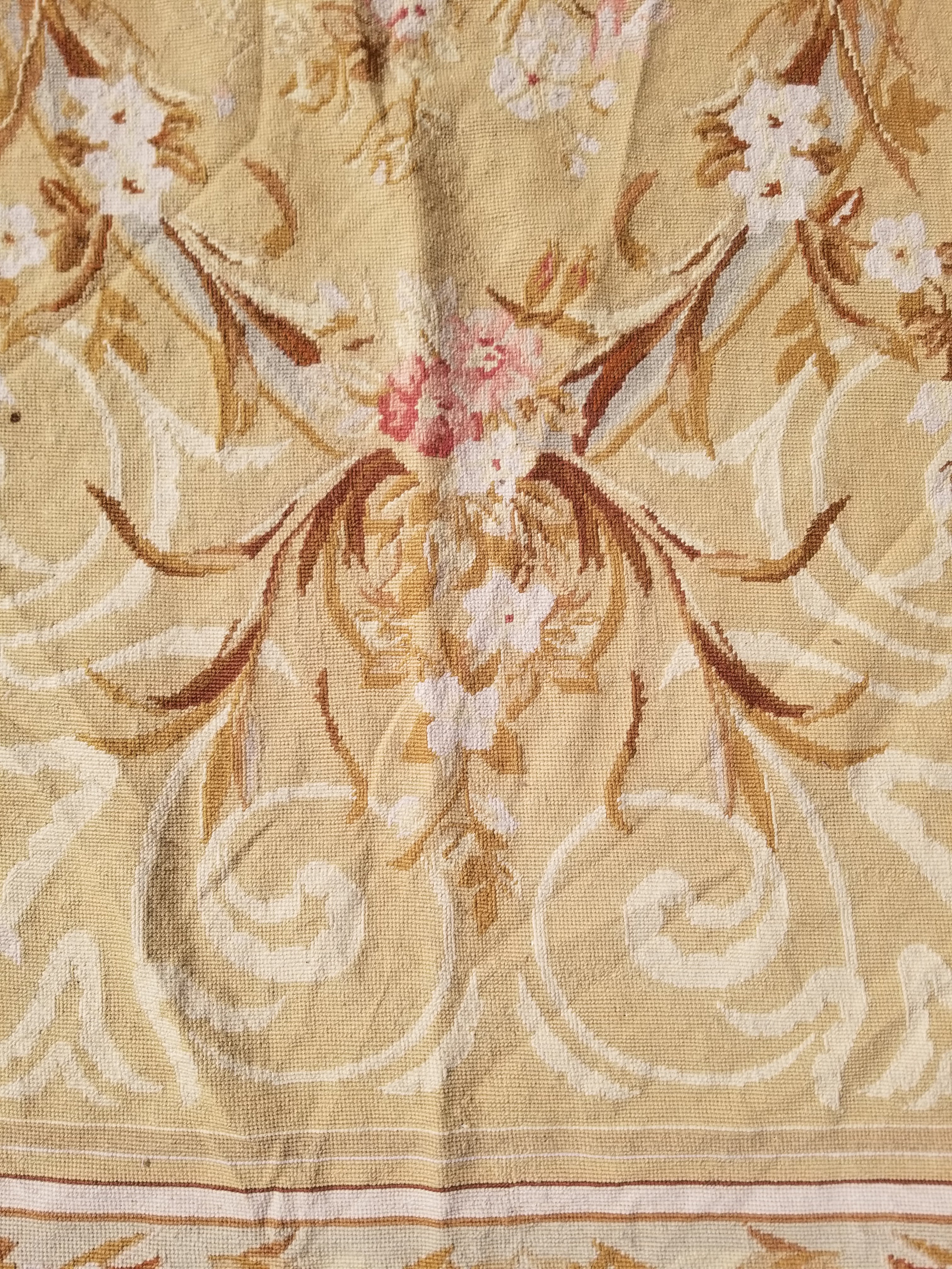 Vintage French Needlepoint Aubusson Style Baroque Floral Wool Rug 235x145cm