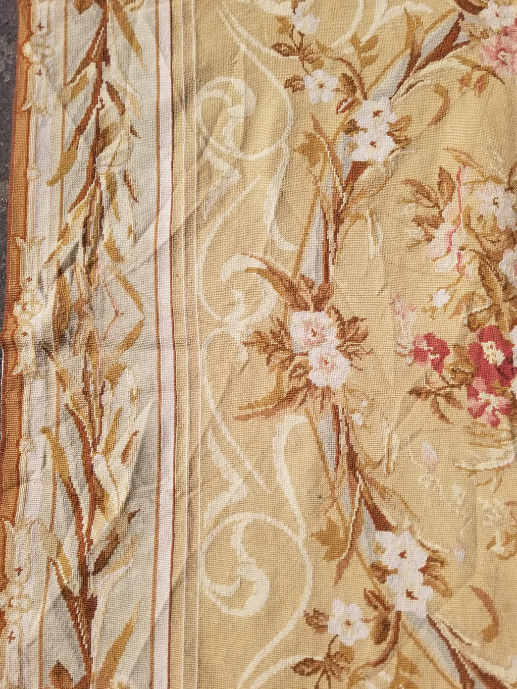 Vintage French Needlepoint Aubusson Style Baroque Floral Wool Rug 235x145cm