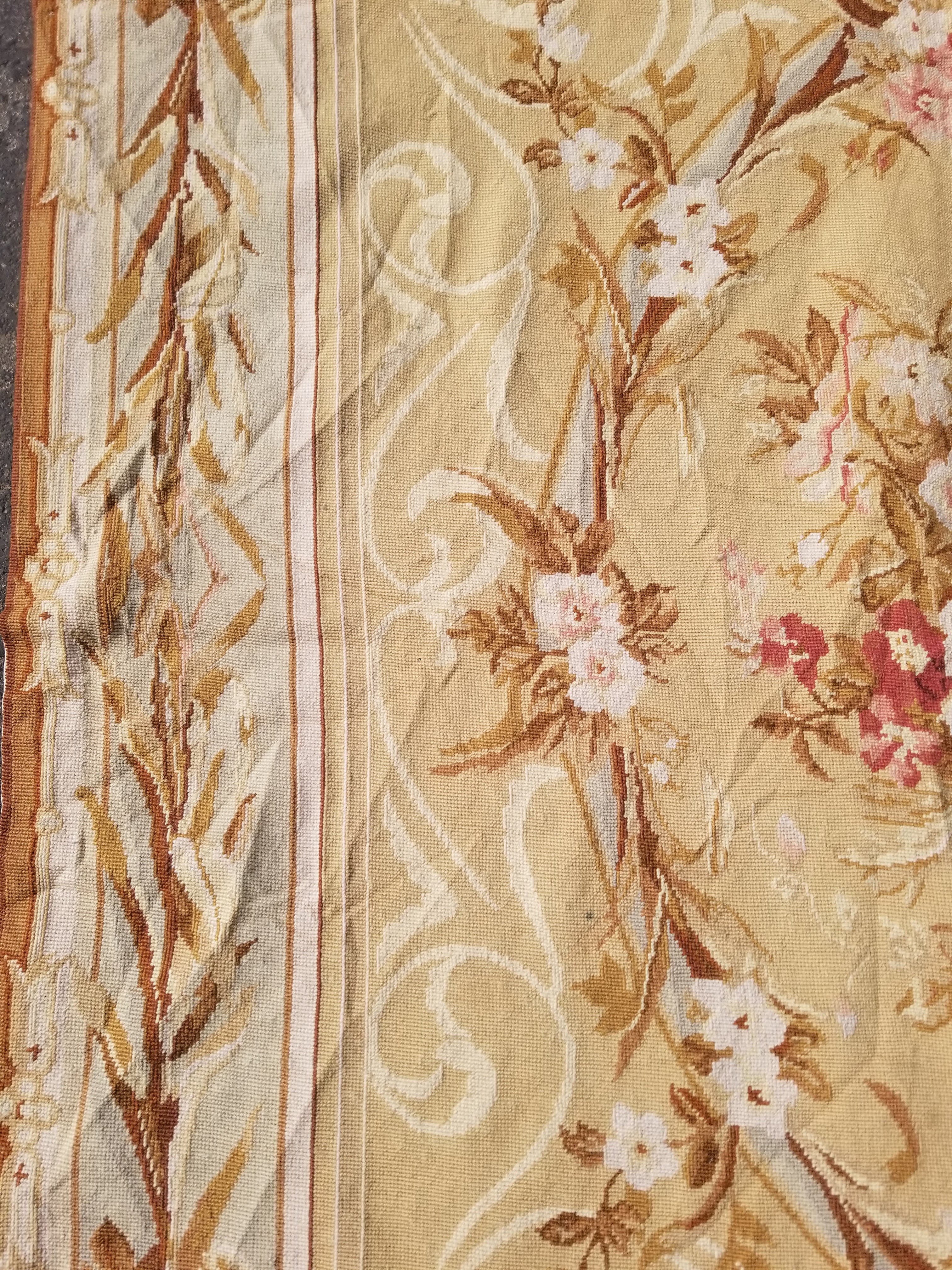 Vintage French Needlepoint Aubusson Style Baroque Floral Wool Rug 235x145cm