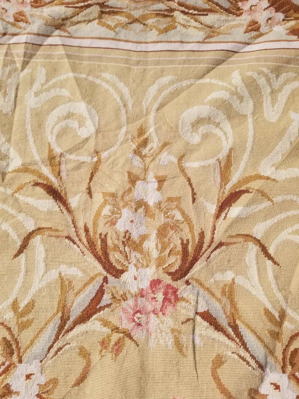 Vintage French Needlepoint Aubusson Style Baroque Floral Wool Rug 235x145cm