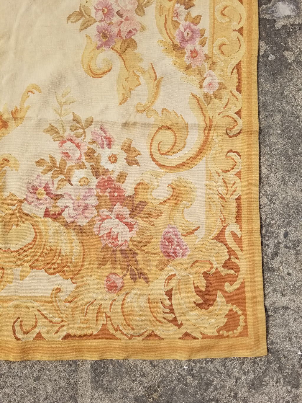 Vintage Handwoven French Aubusson Baroque Floral Wool Area Rug 372x264cm